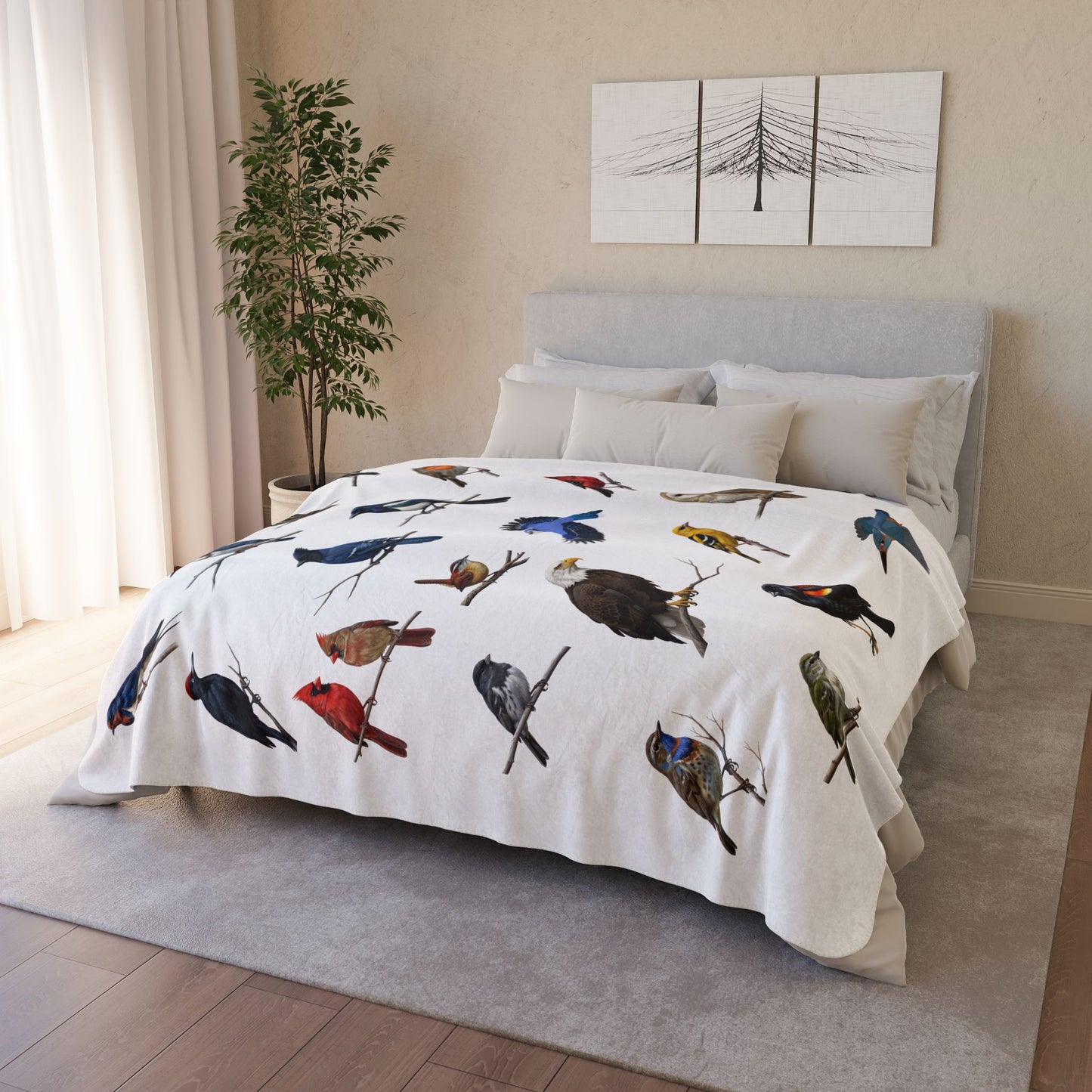 American Birds Fleece Sherpa Blanket (60"x80") - Thick, Ultra-Soft & Cozy Throw for Bird Lovers