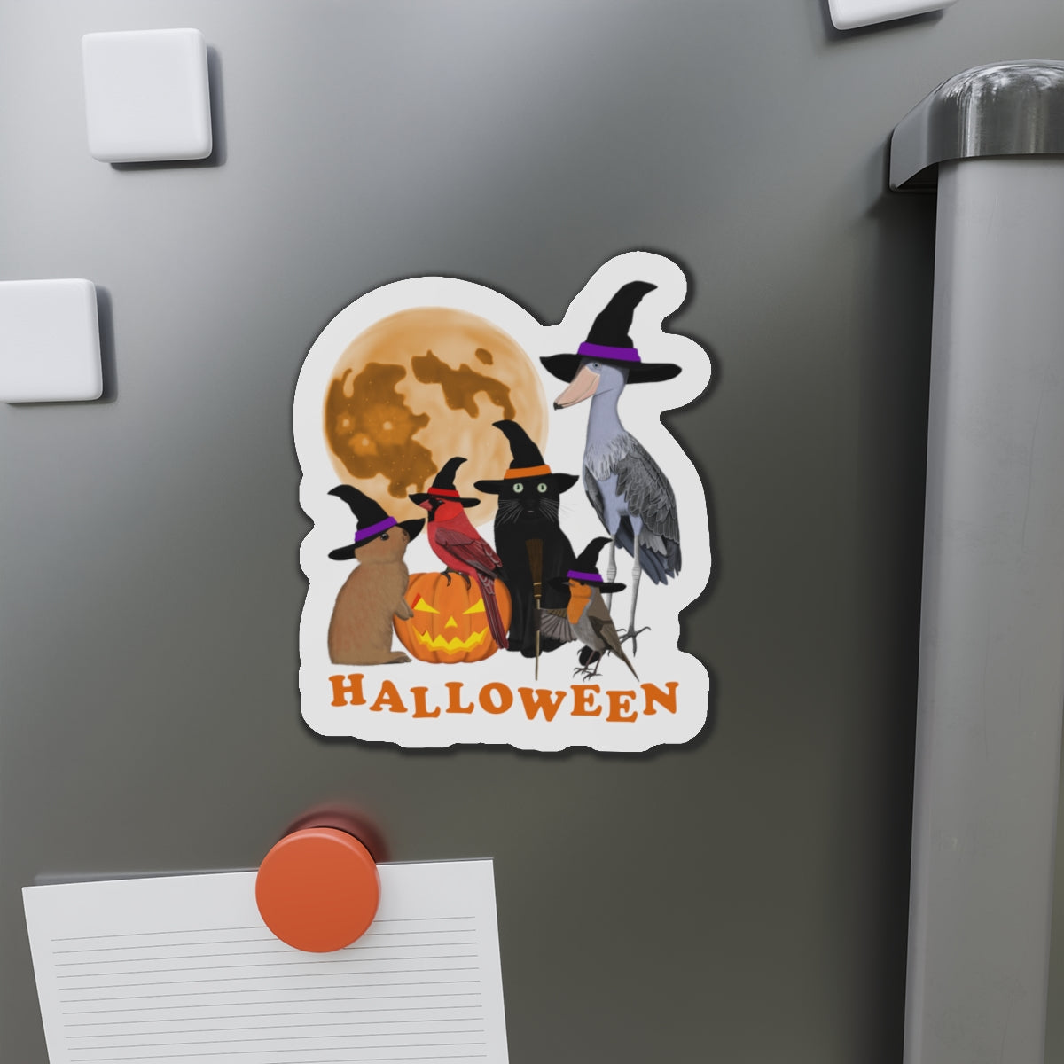 Robin Shoebill Cardinal with Cat and Bunny Halloween Bird Magnet