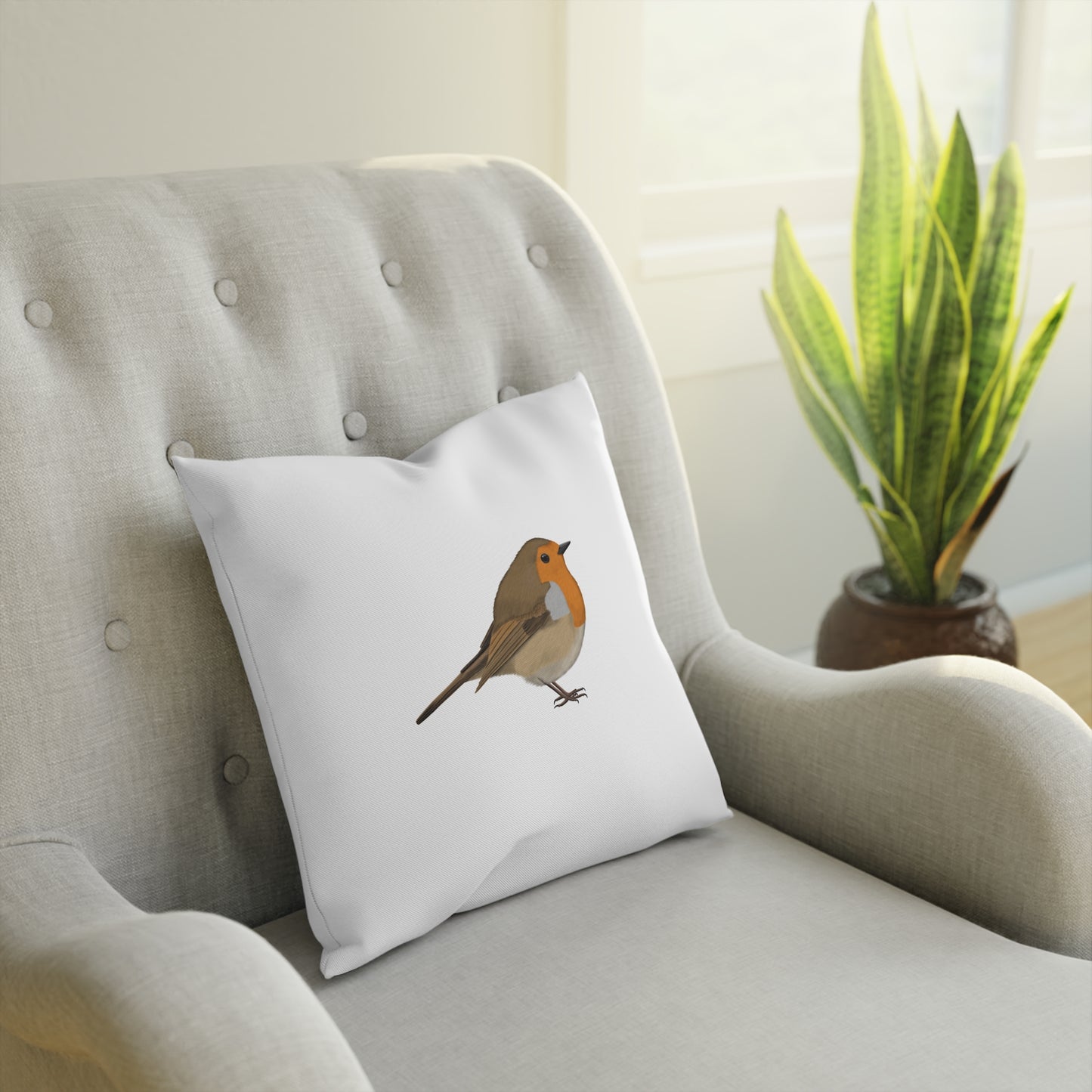 Rotkehlchen Vogel Kissen – Dekokissen mit Vogelmotiv für Vogelliebhaber und Vogelbeobachter