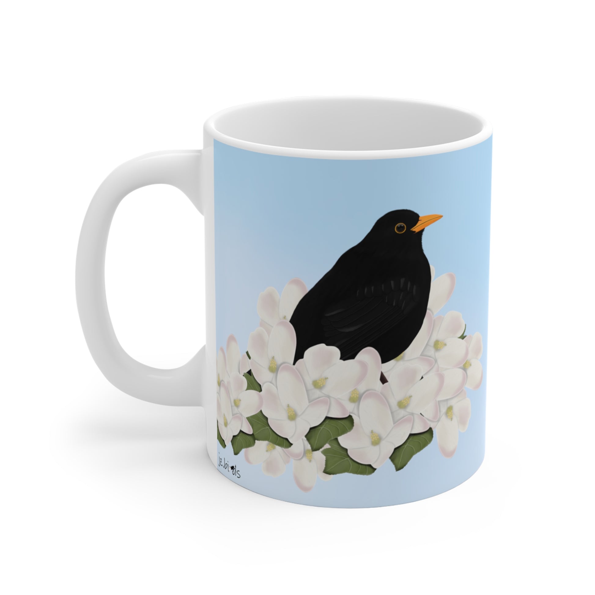 Blackbird Apple Spring Blossoms Bird Ceramic Mug 11oz - jz.birds