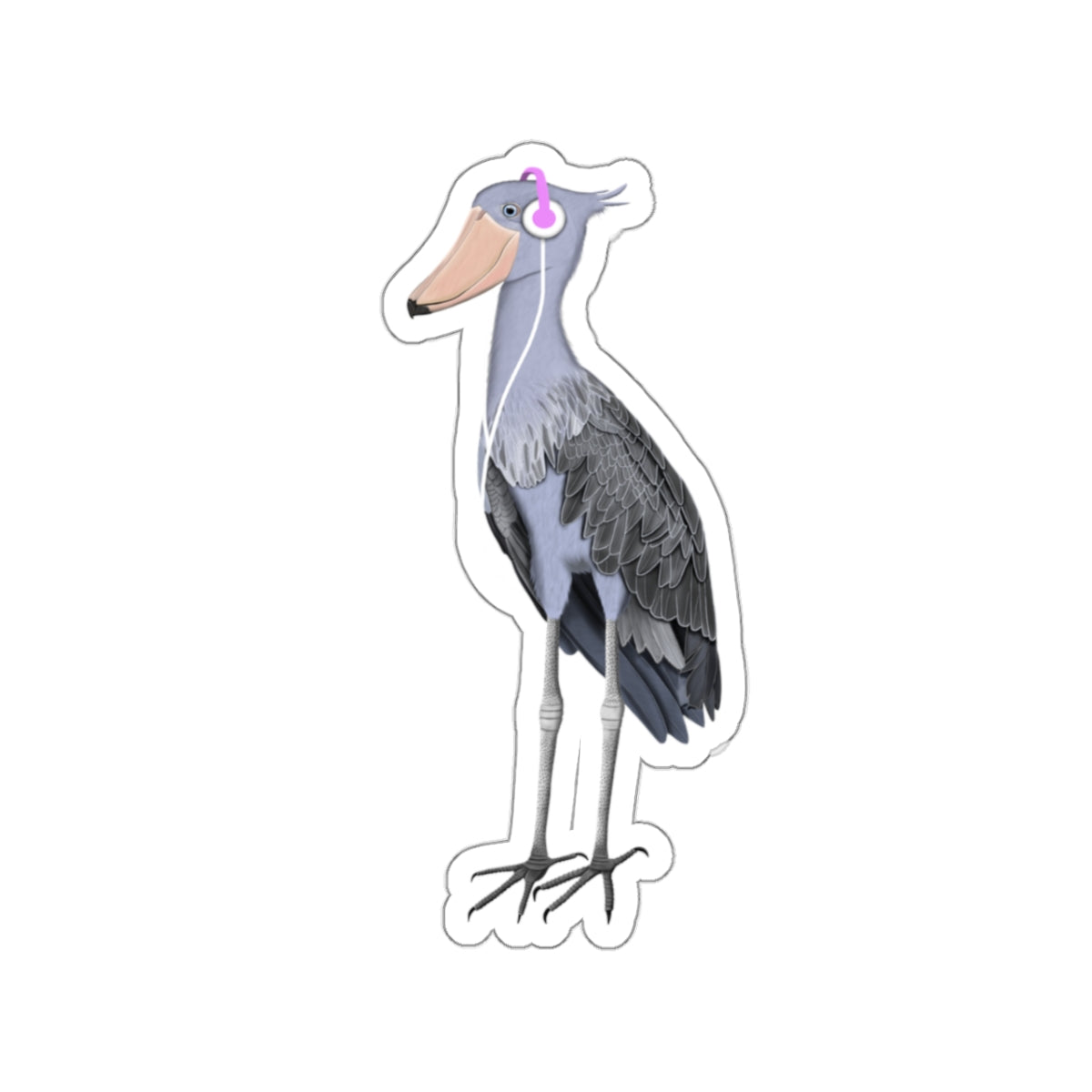 Shoebill Bird with Music Headphones Sticker