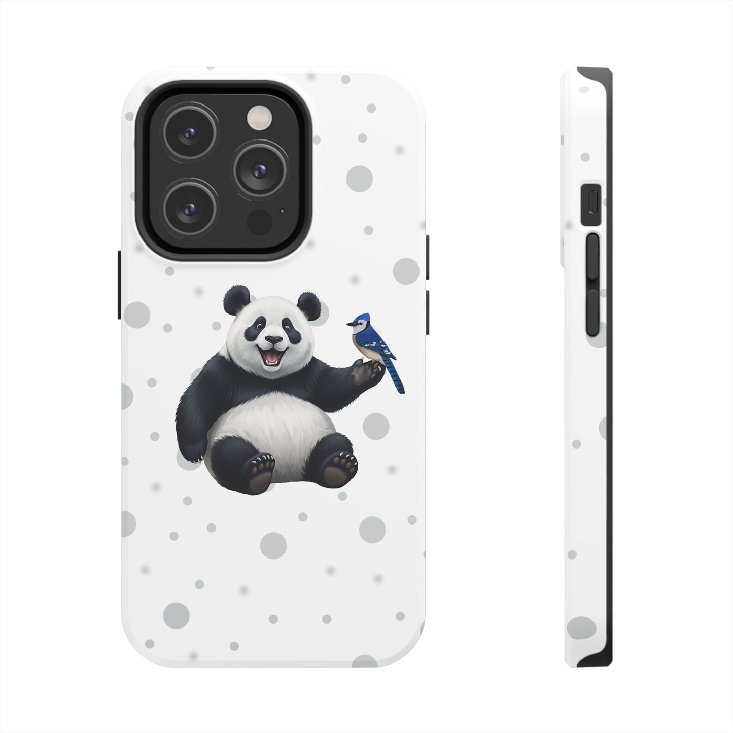 Cute Panda Bear with a Blue Jay Animal iPhone Case - Dual-Layer PC/TPU Protective Cover for iPhone