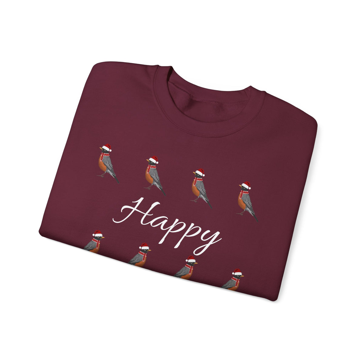 Robin as Santa with Hat and Scarf Happy Holidays Birdwatcher Christmas Bird Sweatshirt