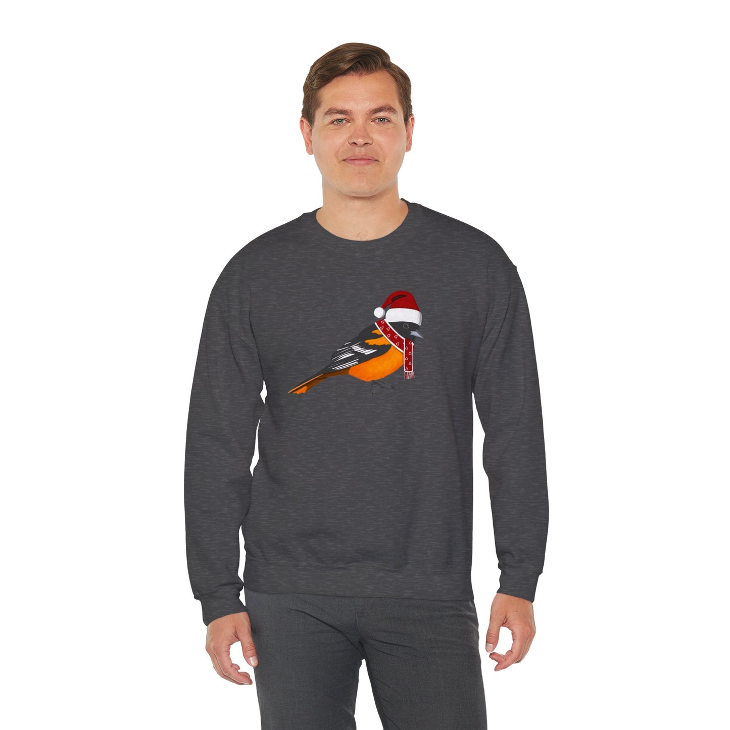 Baltimore Oriole with Christmas Hat Bird Birdwatcher Sweatshirt