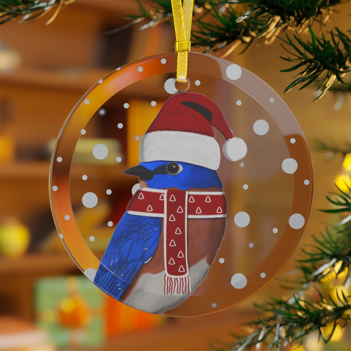 Bluebird Ornaments – as Santa Claus Christmas Bird Glass Ornament Transparent