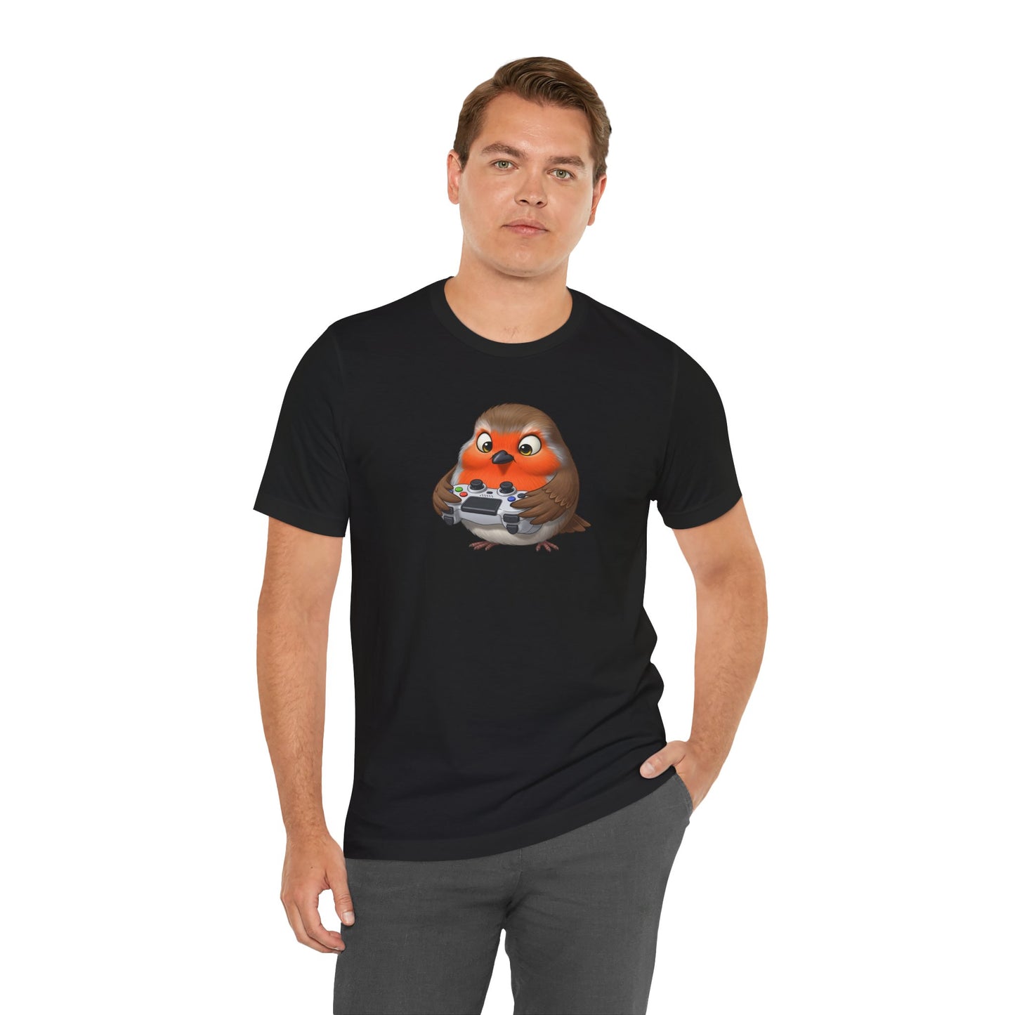 Robin Playing Video Games Funny Gamer and Bird Lover T-Shirt