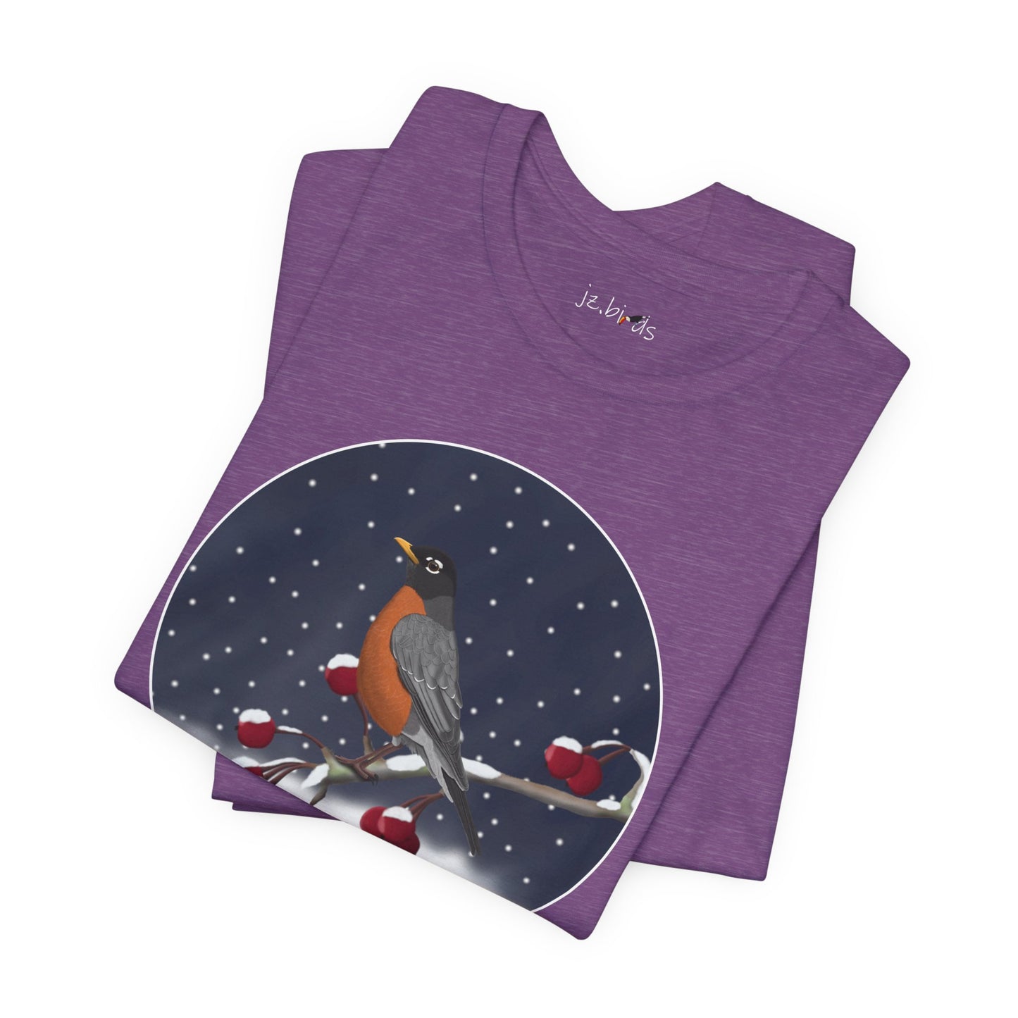American Robin on a Winter Branch Birdwatcher Christmas Bird T-Shirt