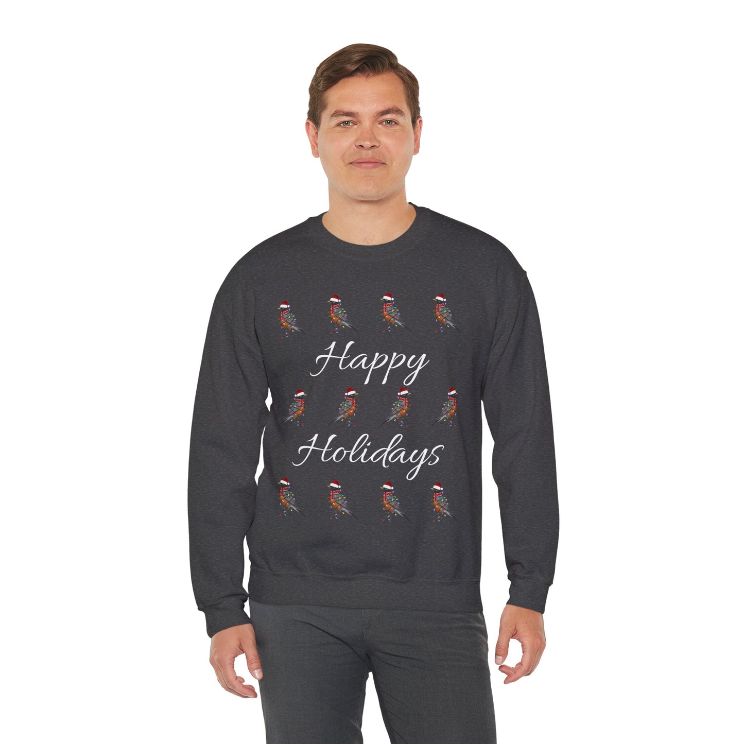 American Robin as Santa with Hat Scarf and Fairy Lights Happy Holidays Birdwatcher Christmas Bird Sweatshirt