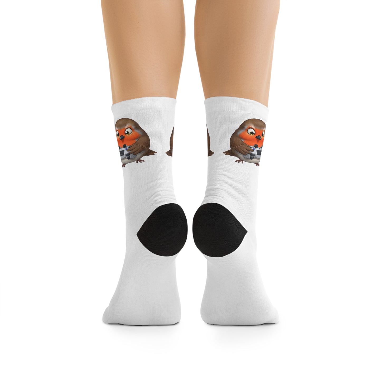 Robin with Gaming Controller Video Games Bird Socks White One Size