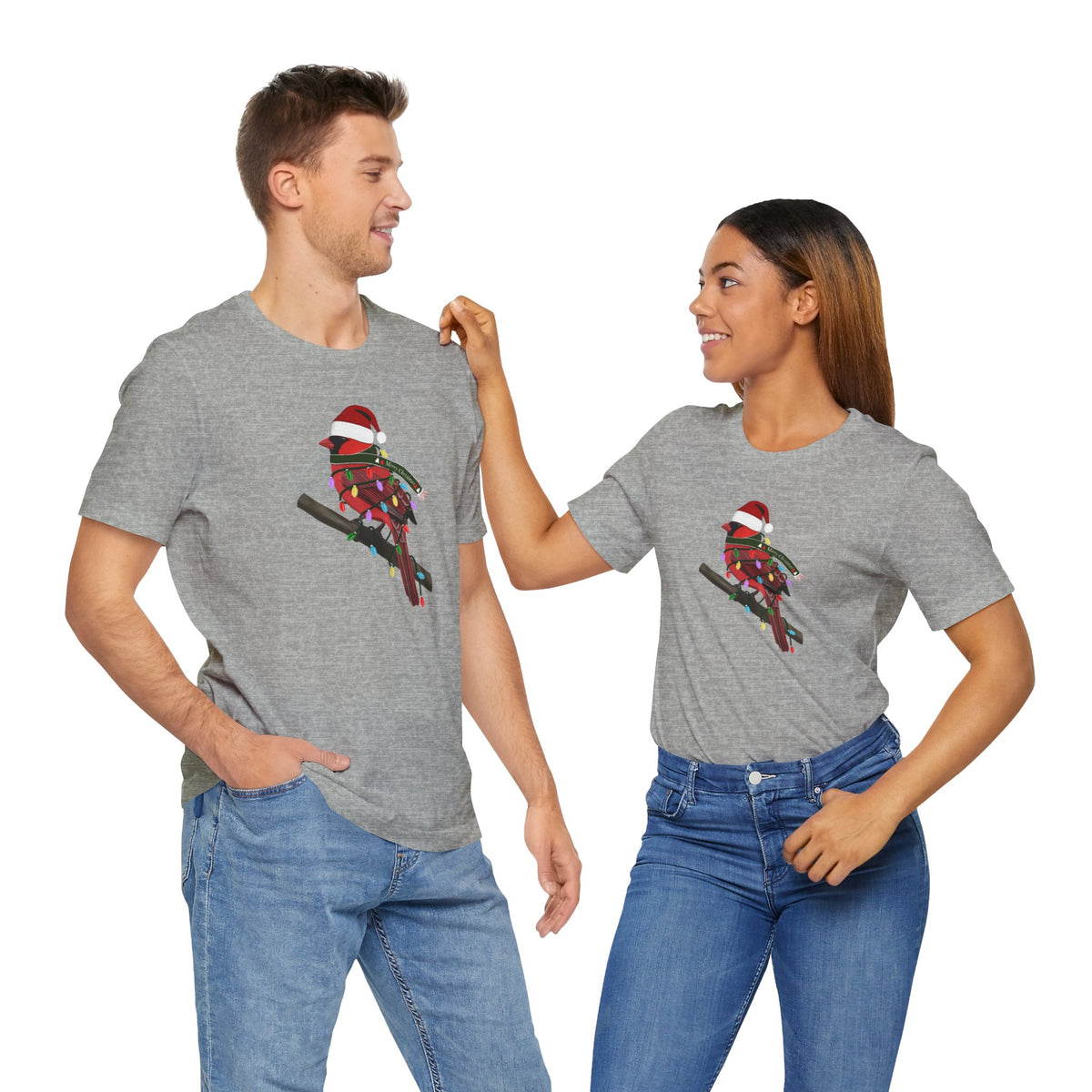 Cardinal with Fairy Lights Christmas Bird T-Shirt