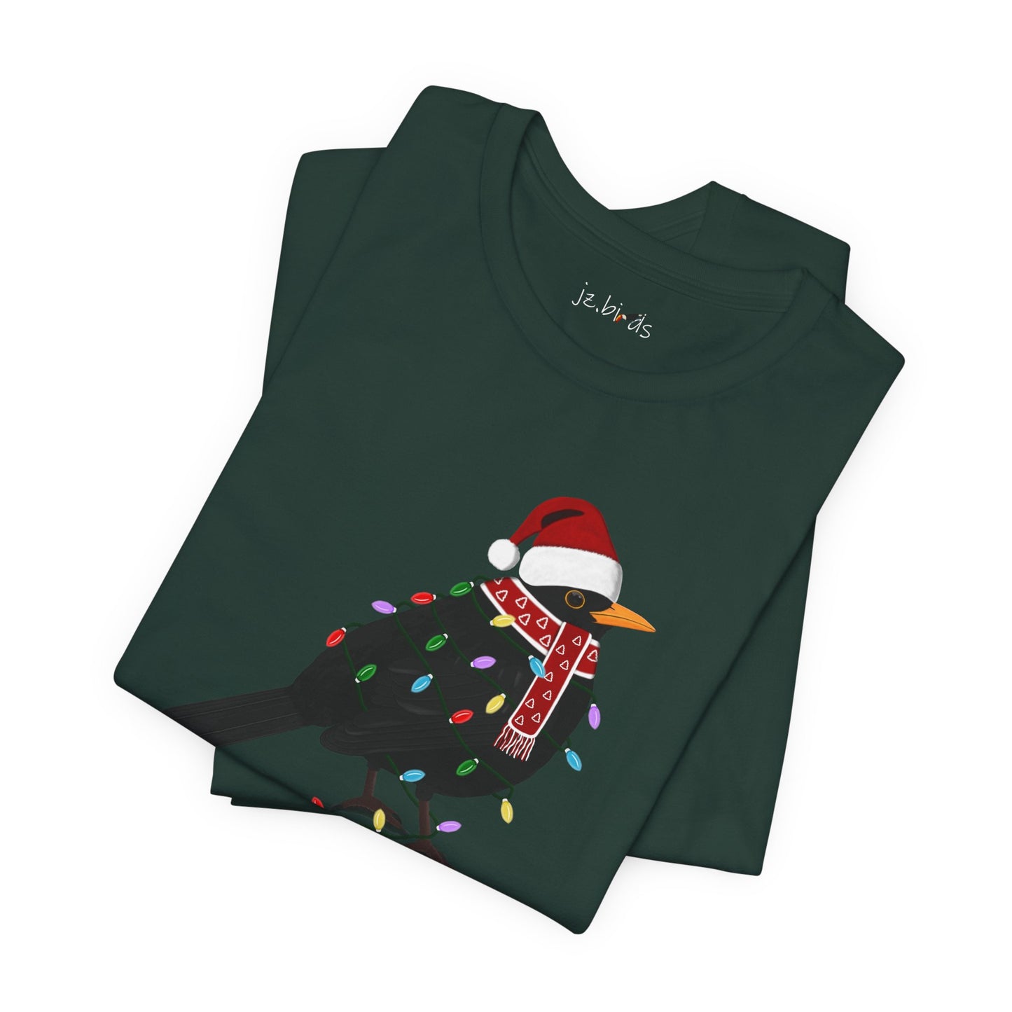 Blackbird with Fairy Lights Christmas Bird T-Shirt