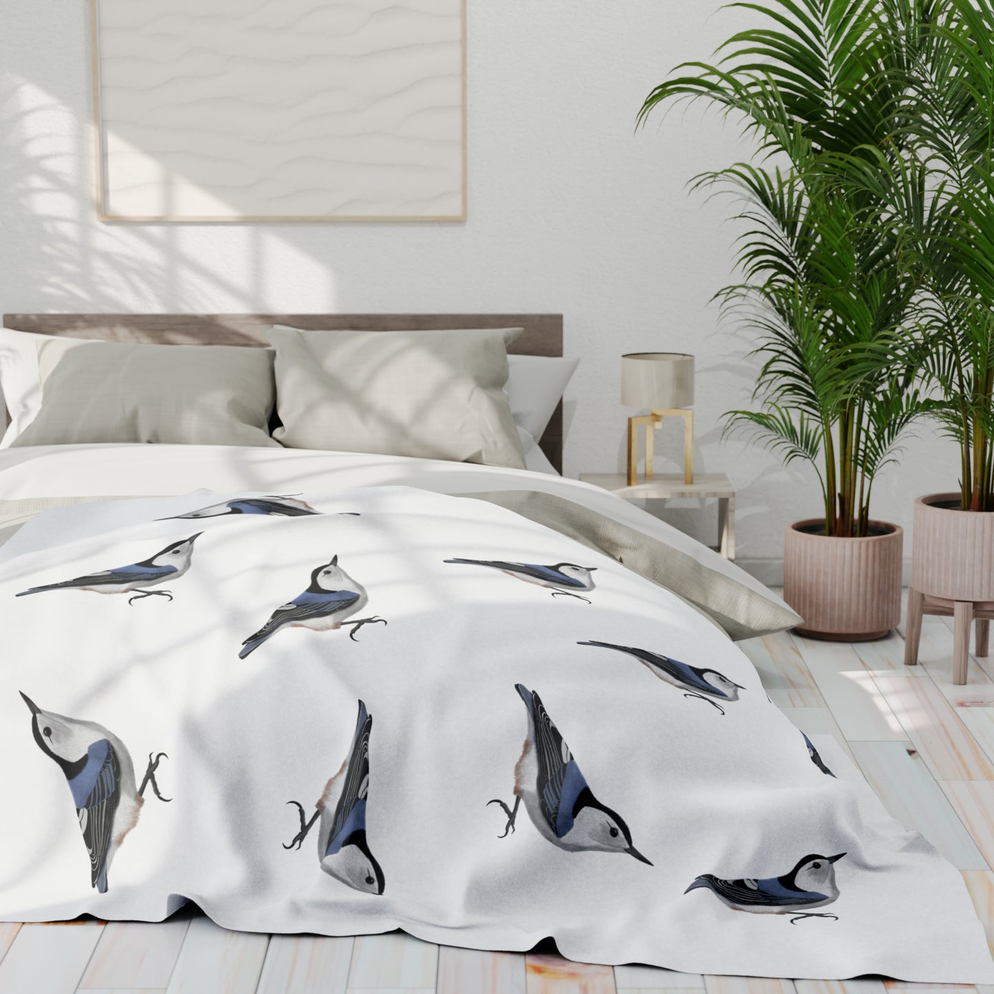 Nuthatch Bird Arctic Fleece Blanket White
