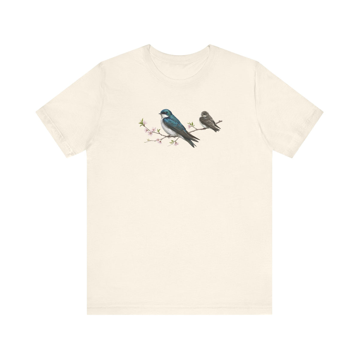Tree Swallow & Fledgling T-Shirt | Spring Blossoms Unisex Graphic Tee