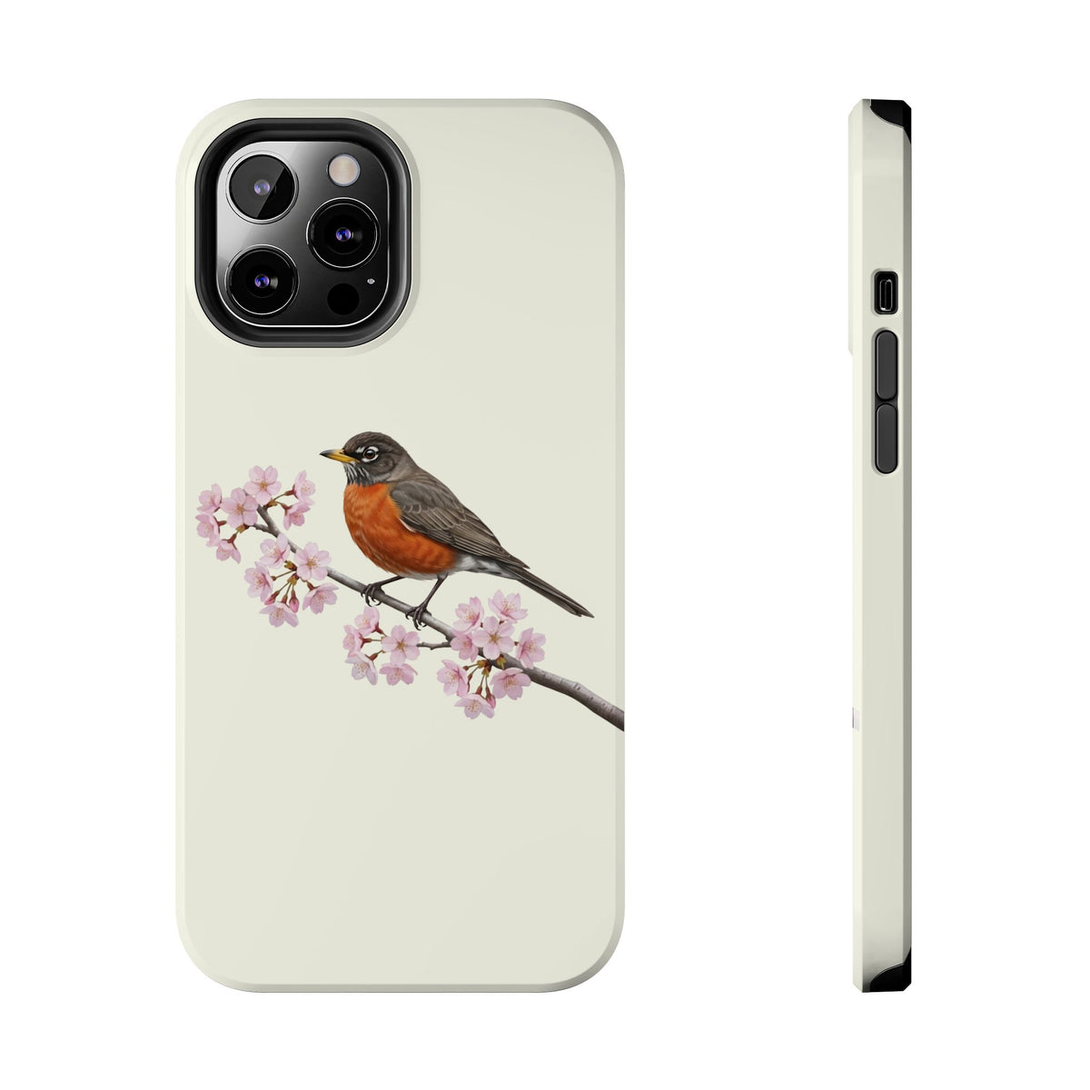 American Robin Phone Case – & Cherry Blossom Tough iPhone Creamy White