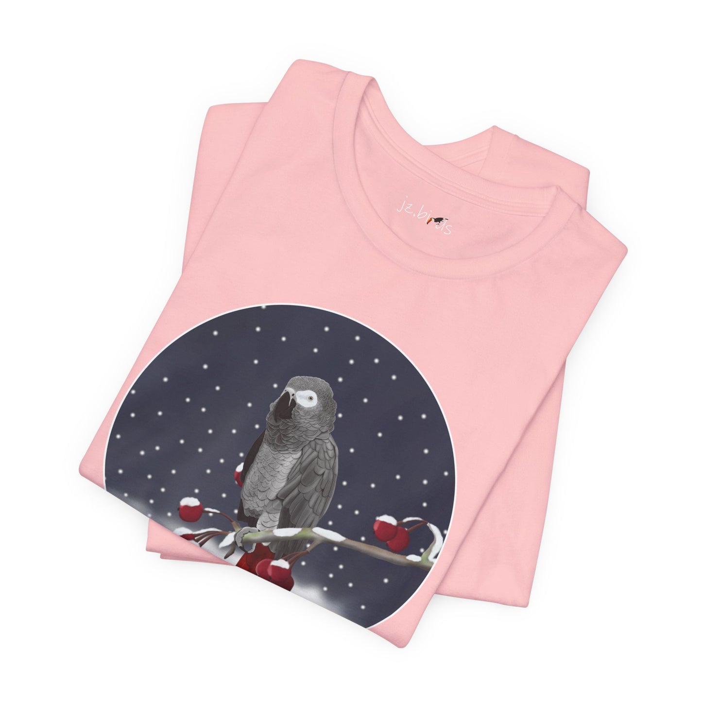 Grey Parrot on a Winter Branch Birdwatcher Christmas Bird T-Shirt