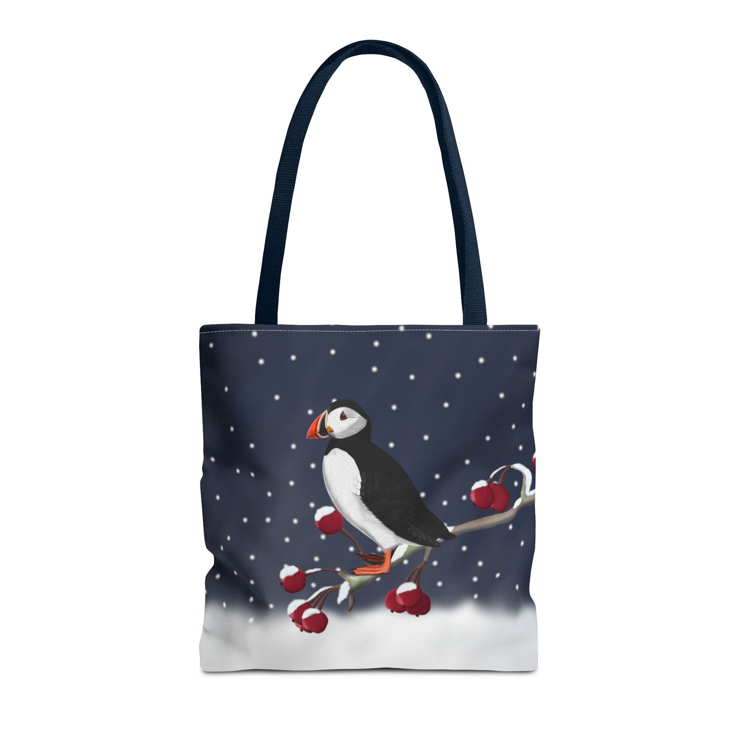 Puffin on a Winter Branch Christmas Bird Tote Bag 16"x16" – Accessories, Bags