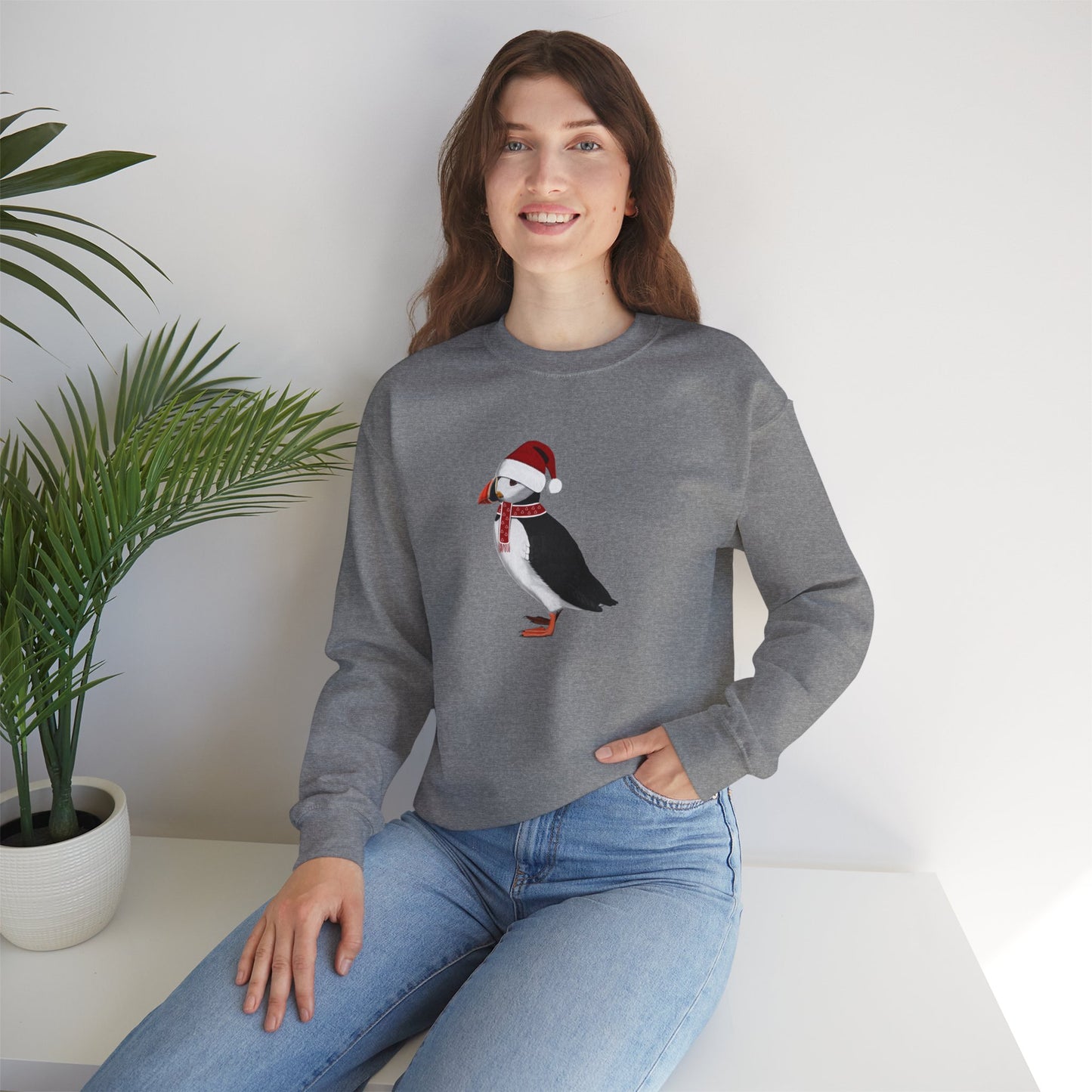 Puffin with Christmas Hat Bird Birdwatcher Sweatshirt