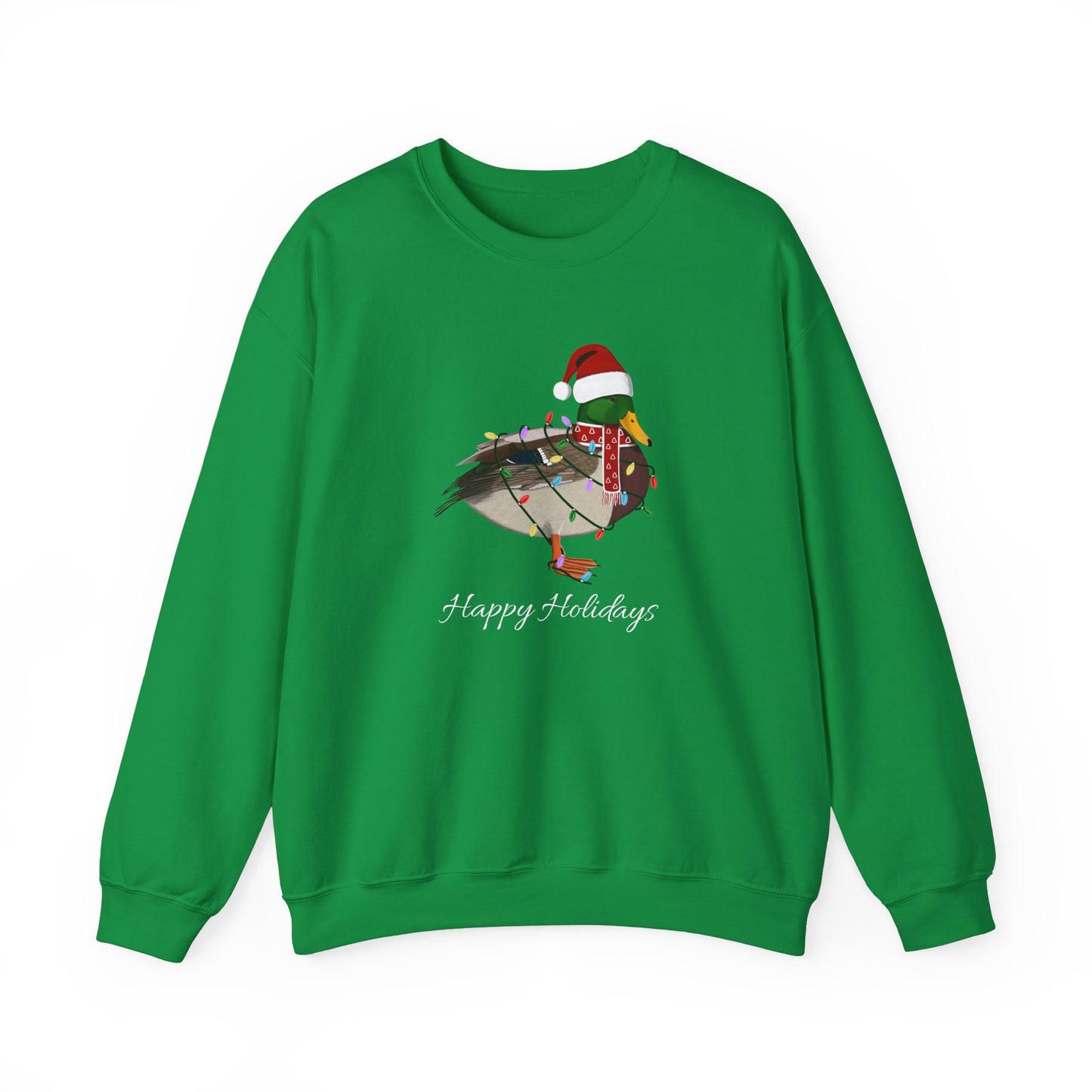 Mallard with Fairy Lights as Santa Happy Holidays Birdwatcher Christmas Bird Sweatshirt