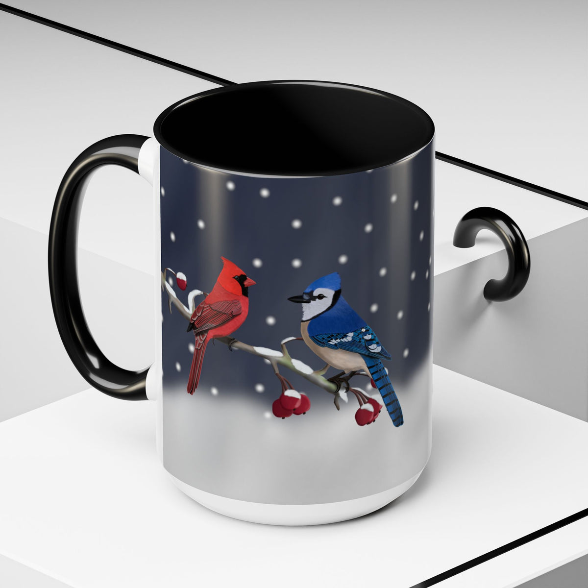 Blue Jay and Cardinal Bird Coffee Mug | Ceramic Christmas Gift for Bird Lovers