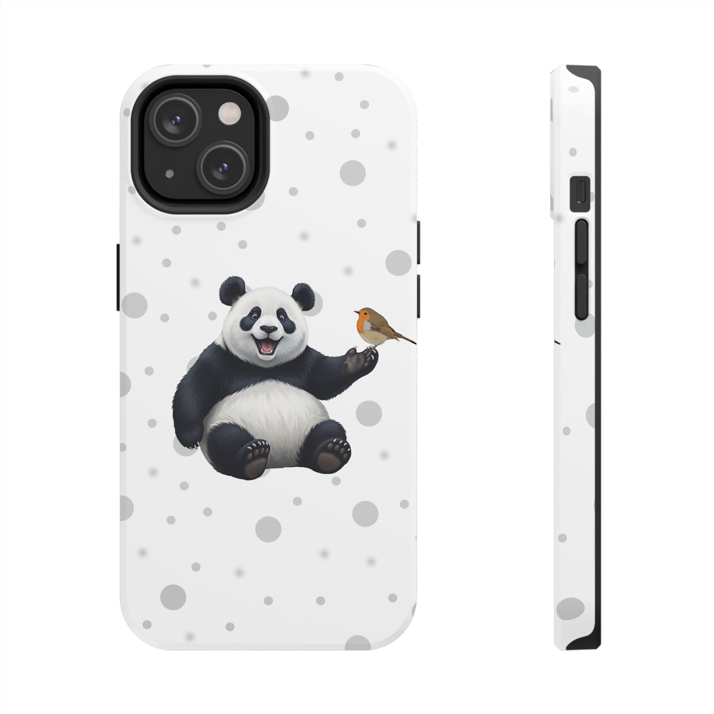 Cute Panda Bear with European Robin Animal iPhone Case - Dual-Layer PC/TPU Protective Cover for iPhone