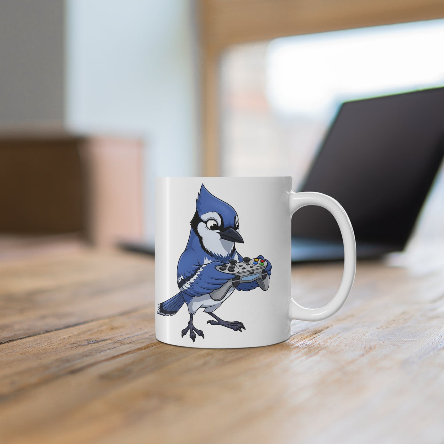 Blue Jay with Controller Video Games Gaming Bird Mug 11oz