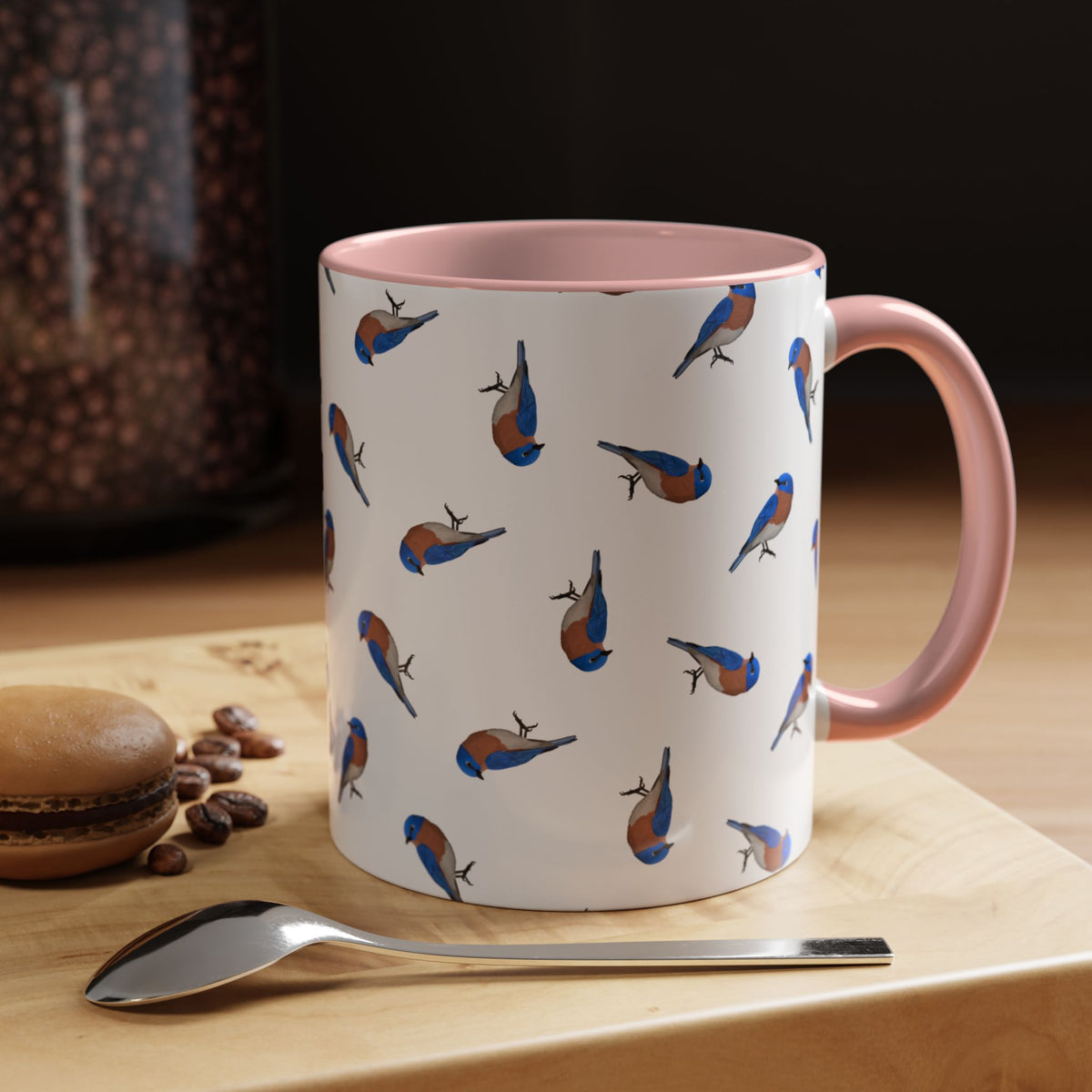 Bluebird All-Over Pattern Accent Mug | Colorful Bird Lover Gift for Birdwatchers