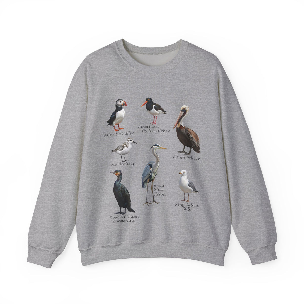 Coastal Birds Crewneck Sweatshirt – Pelican, Heron & Puffin Pullover – Animal Lover Gift,