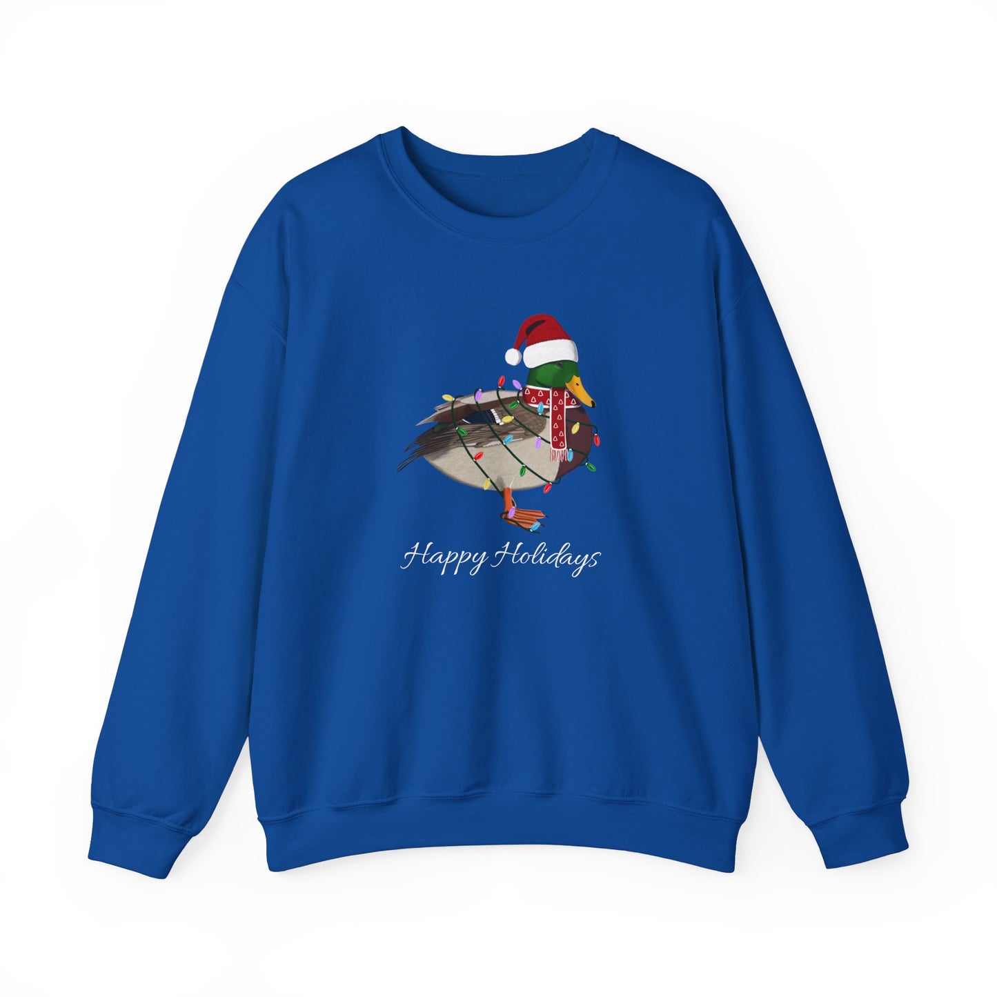 Mallard with Fairy Lights as Santa Happy Holidays Birdwatcher Christmas Bird Sweatshirt