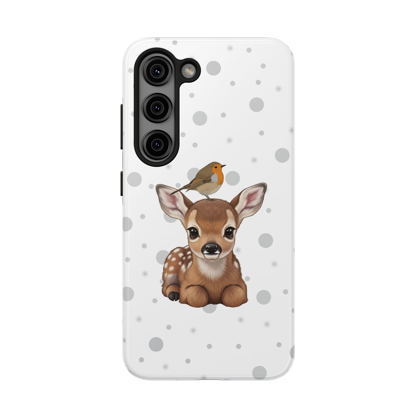 Cute Fawn with European Robin Animal iPhone Case - Dual-Layer PC/TPU Protective Cover for iPhone