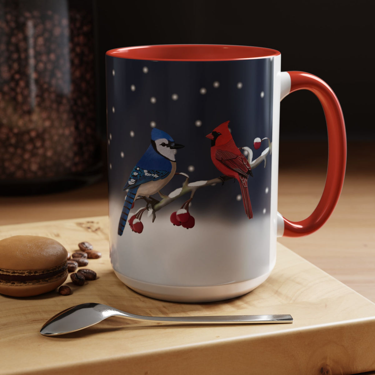 Blue Jay and Cardinal Bird Coffee Mug | Ceramic Christmas Gift for Bird Lovers