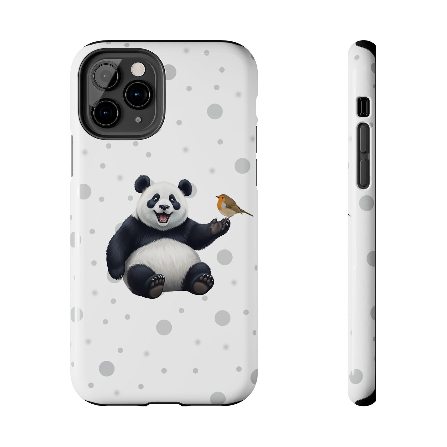 Cute Panda Bear with European Robin Animal iPhone Case - Dual-Layer PC/TPU Protective Cover for iPhone