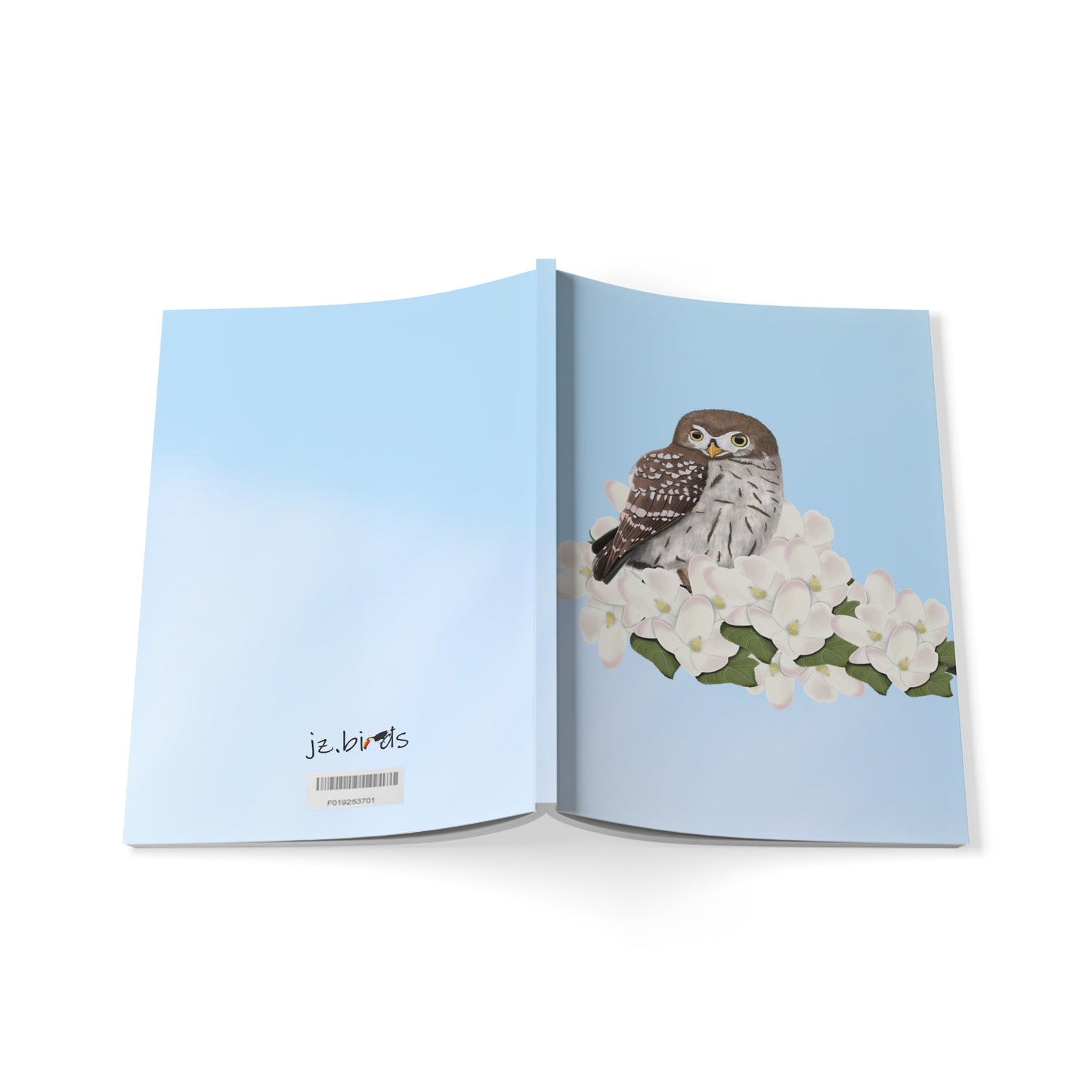 Eule im Frühling A5 Vogel Softcover Notizbuch 150 Seiten Liniert