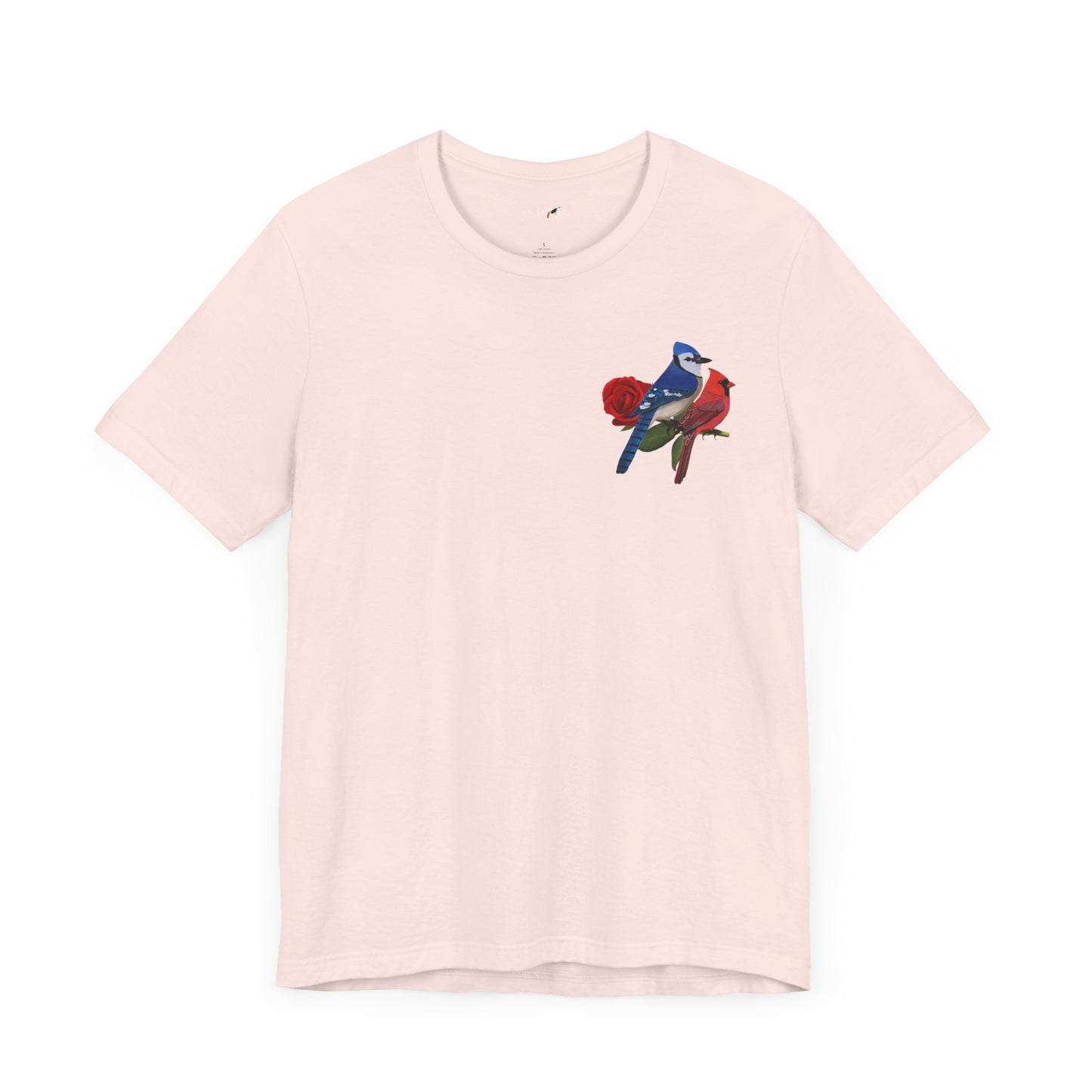 Valentine's Day Blue Jay Cardinal Birds on Rose T-Shirt