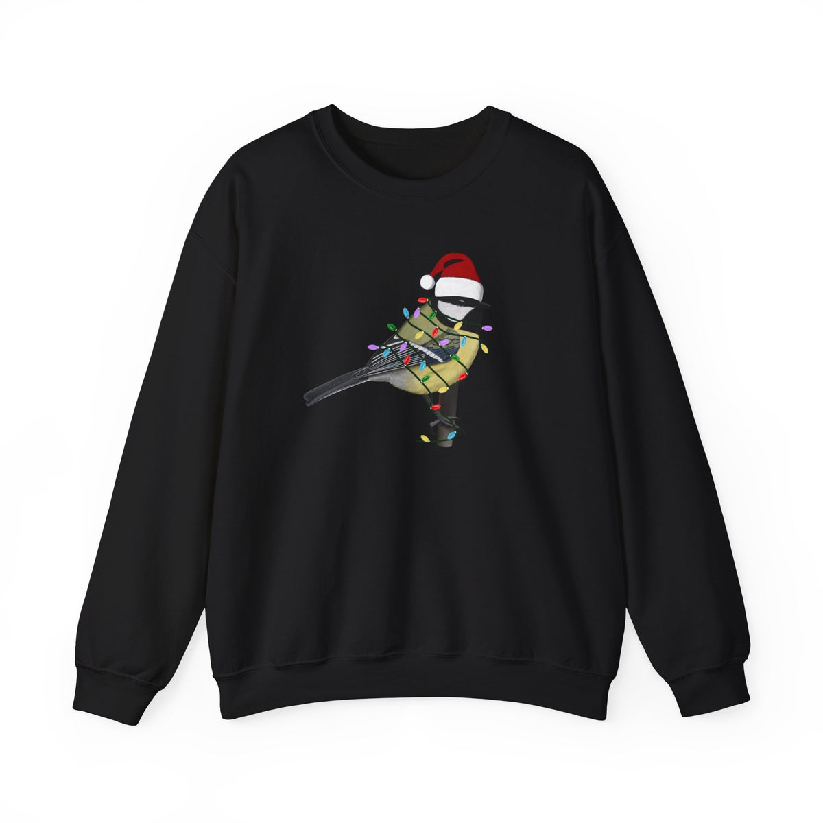 Chickadee with Fairy Lights Santa Claus Christmas Bird Sweatshirt – Animal Lover Gift,