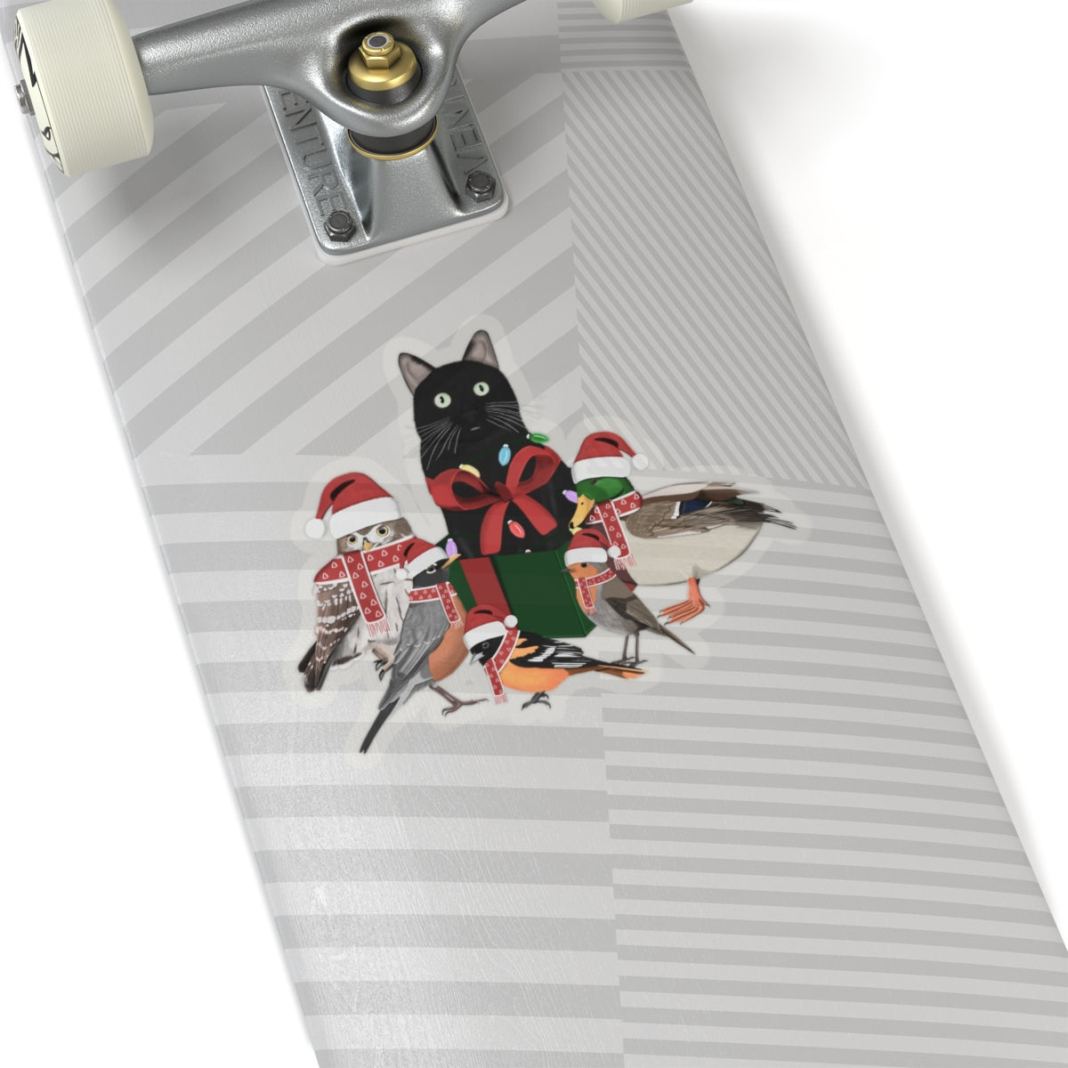 Robin Oriole Mallard Owl and Cat with Fairy Lights Santa Claus Hat and Scarf Christmas Bird Sticker