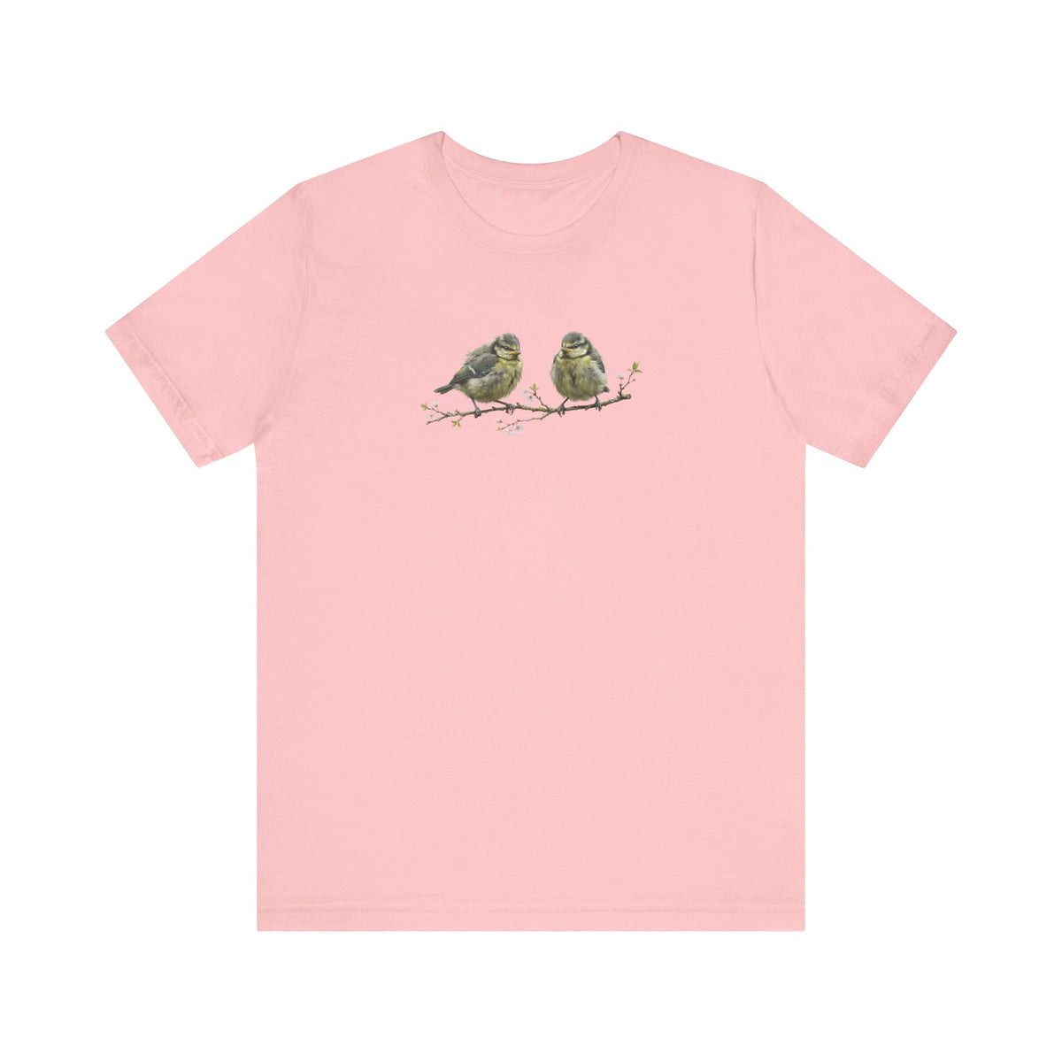 Blue Titmouse Fledgling T-Shirt | Spring Blossoms Unisex Graphic Tee for Bird Watchers