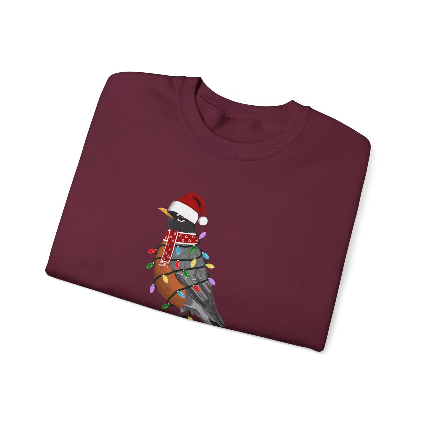 Robin with Fairy Lights as Santa Happy Holidays Birdwatcher Christmas Bird Sweatshirt
