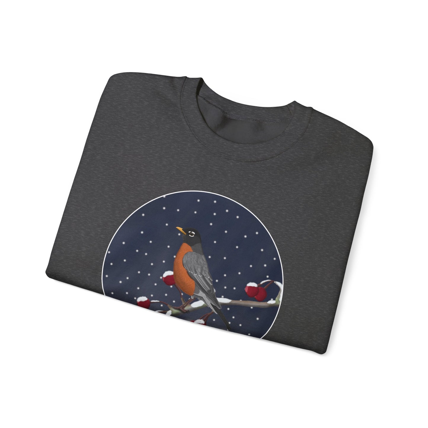 American Robin on a Winter Branch Birdwatcher Christmas Bird Sweatshirt