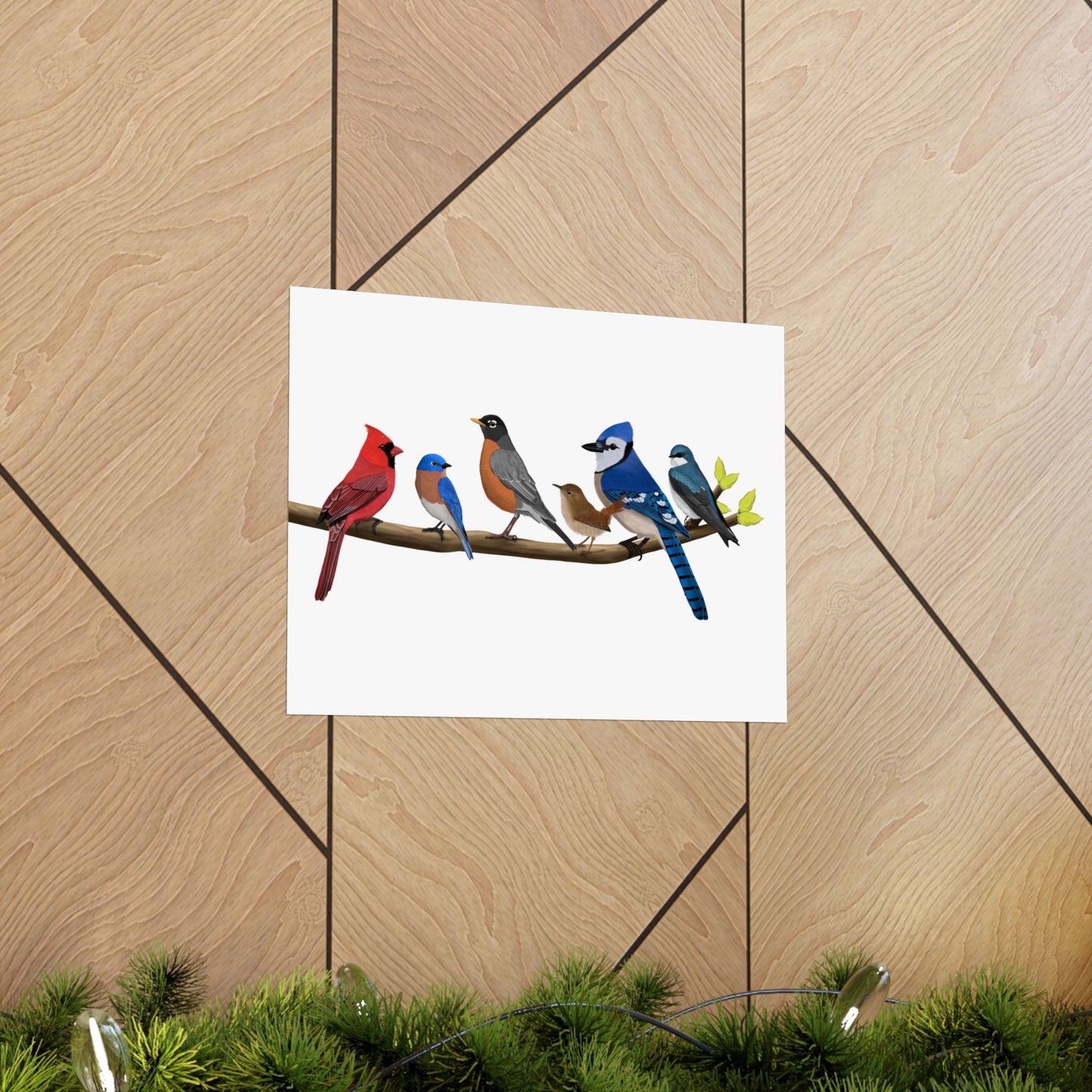 Birds on a Branch Poster Robin Blue Jay Bluebird Cardinal Wren Tree Swallow Bird Lovers & Bird Watchers White