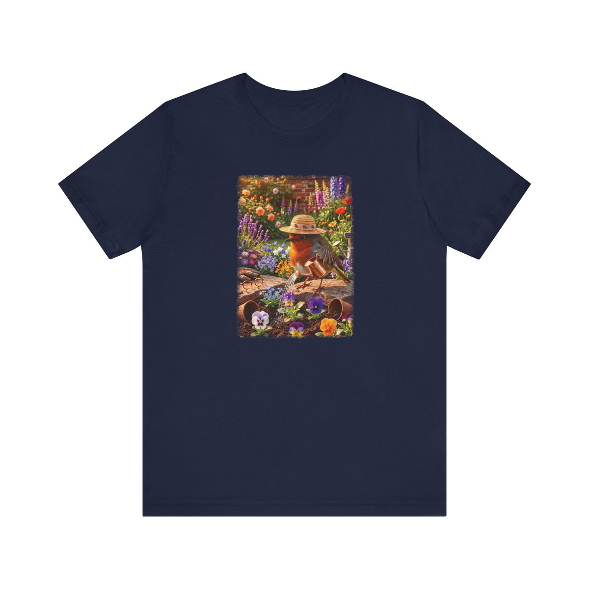 Robin Rosi Watering Flowers T-Shirt for Bird Lovers