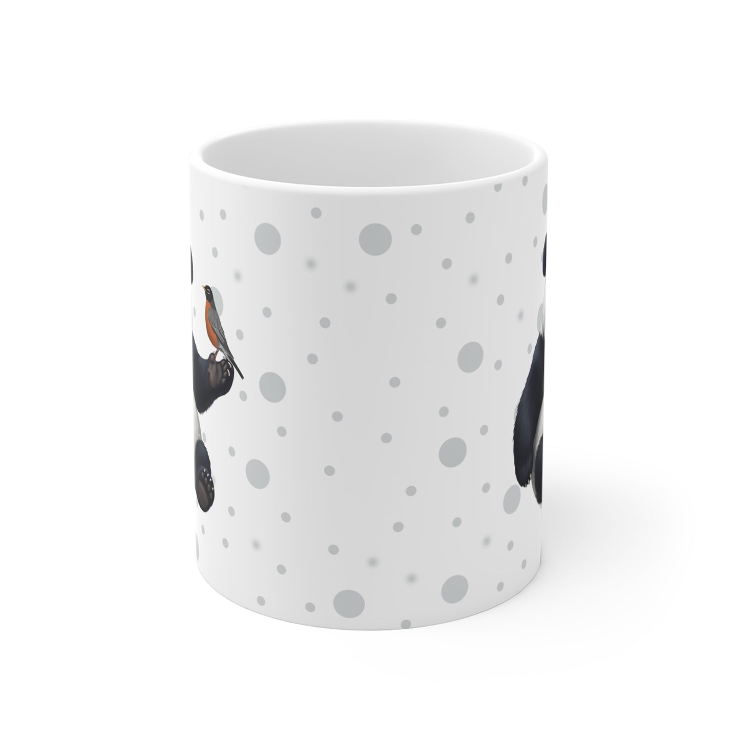 Panda Bear Mug with American Robin for Animal Lovers & Bird Watchers 11oz