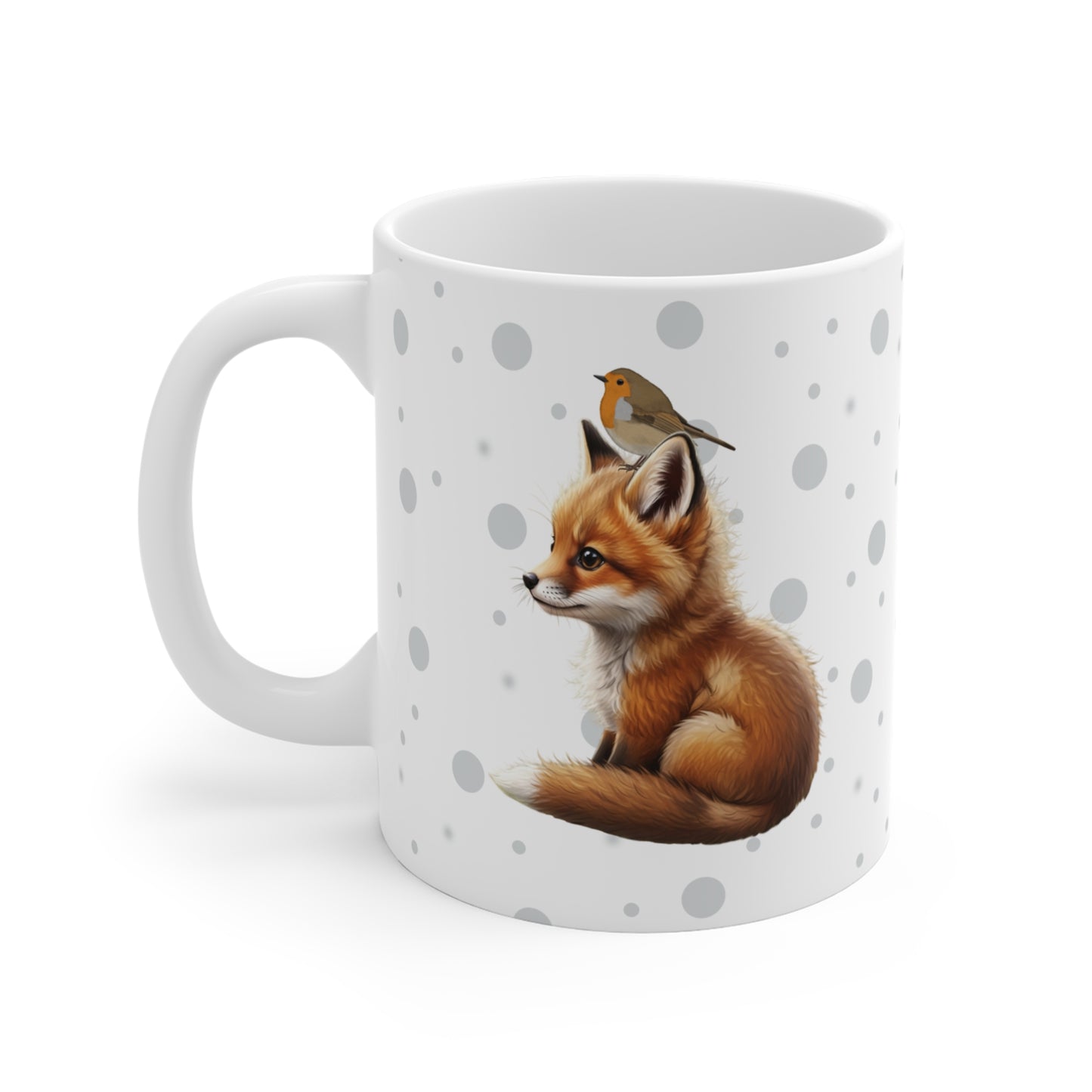 Fox Mug with European Robin for Animal Lovers & Bird Watchers 11oz