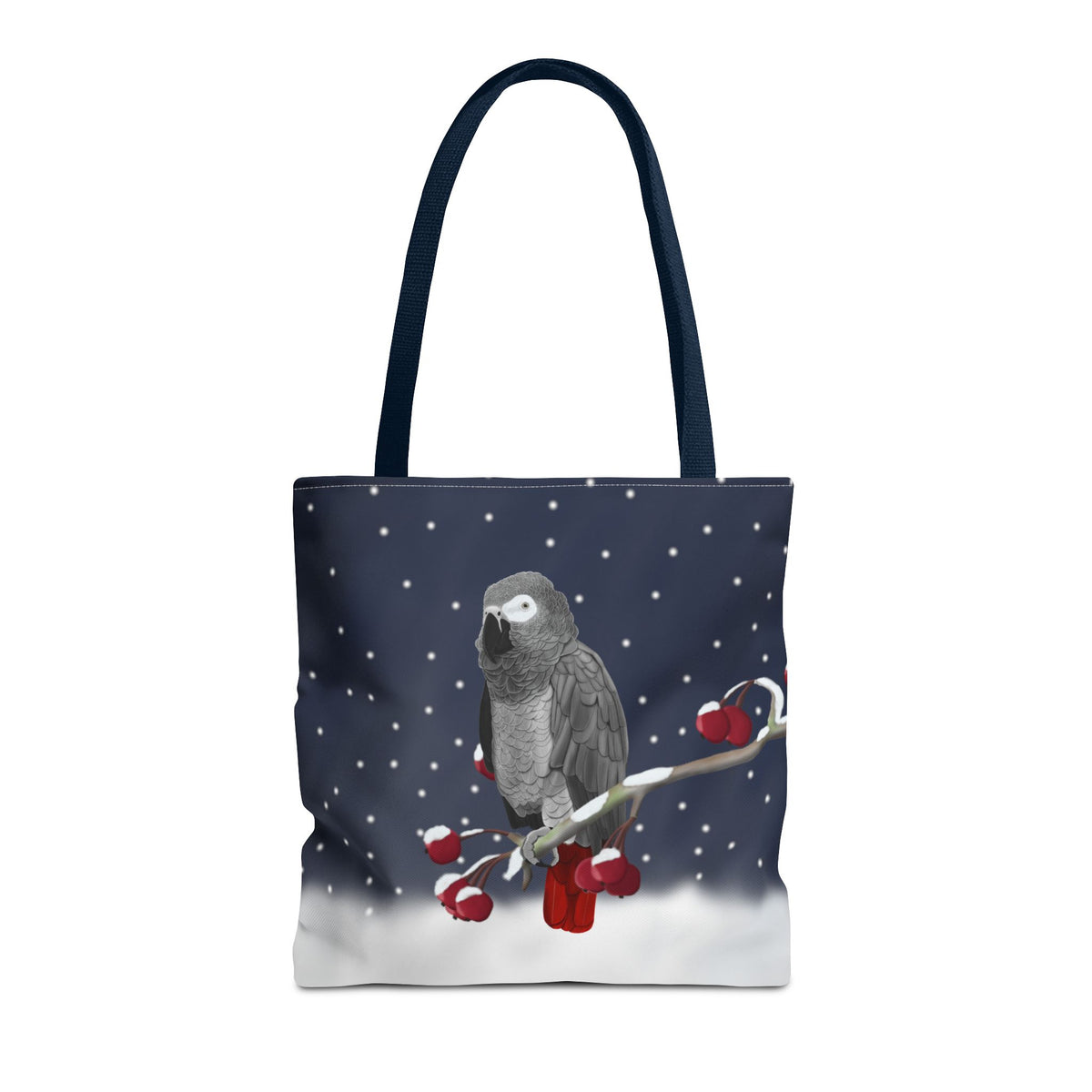 Grey Parrot on a Winter Branch Christmas Bird Tote Bag 16"x16" – Accessories, Bags