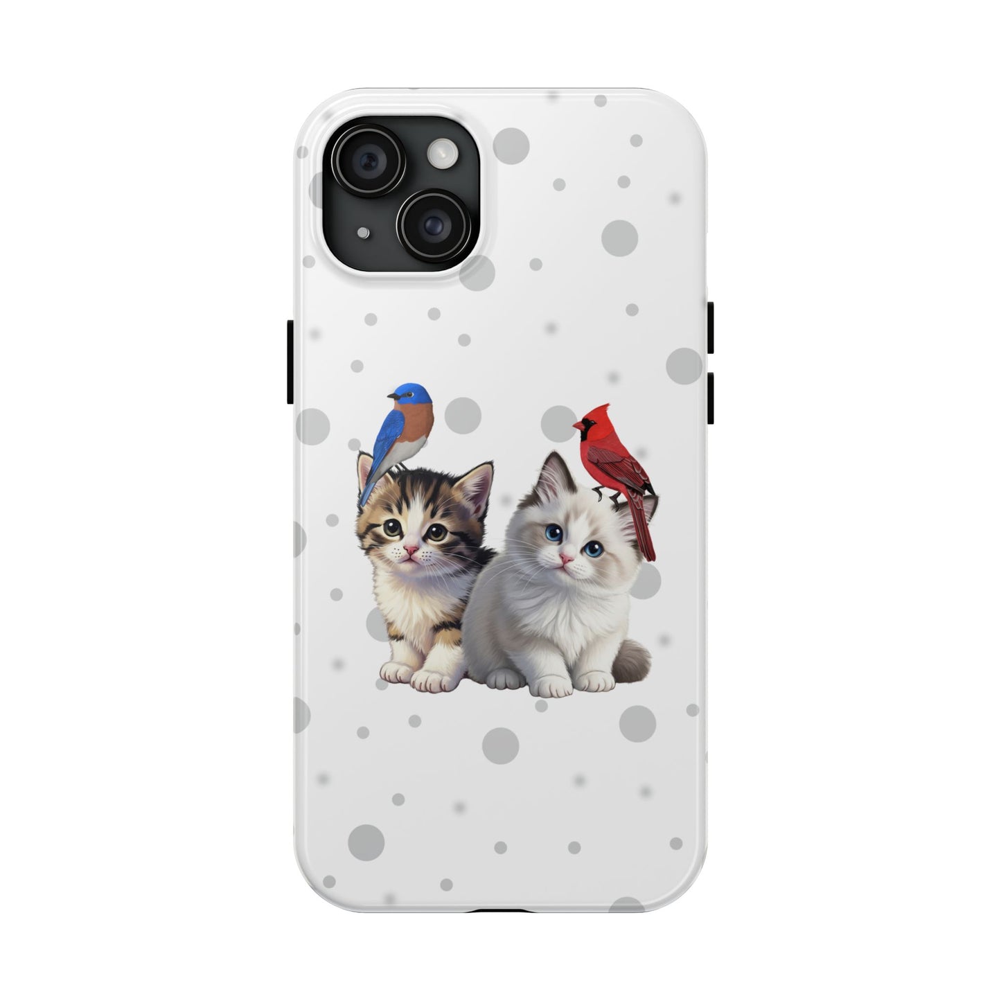 Cute Kitten with Cardinal and Bluebird Animal iPhone Case - Dual-Layer PC/TPU Protective Cover for iPhone