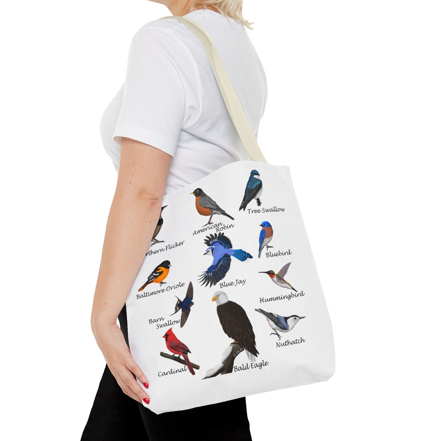 Backyard Birds Tote Bag 16"x16" Blue Jay Cardinal Bluebird Hummingbird for Bird Lovers