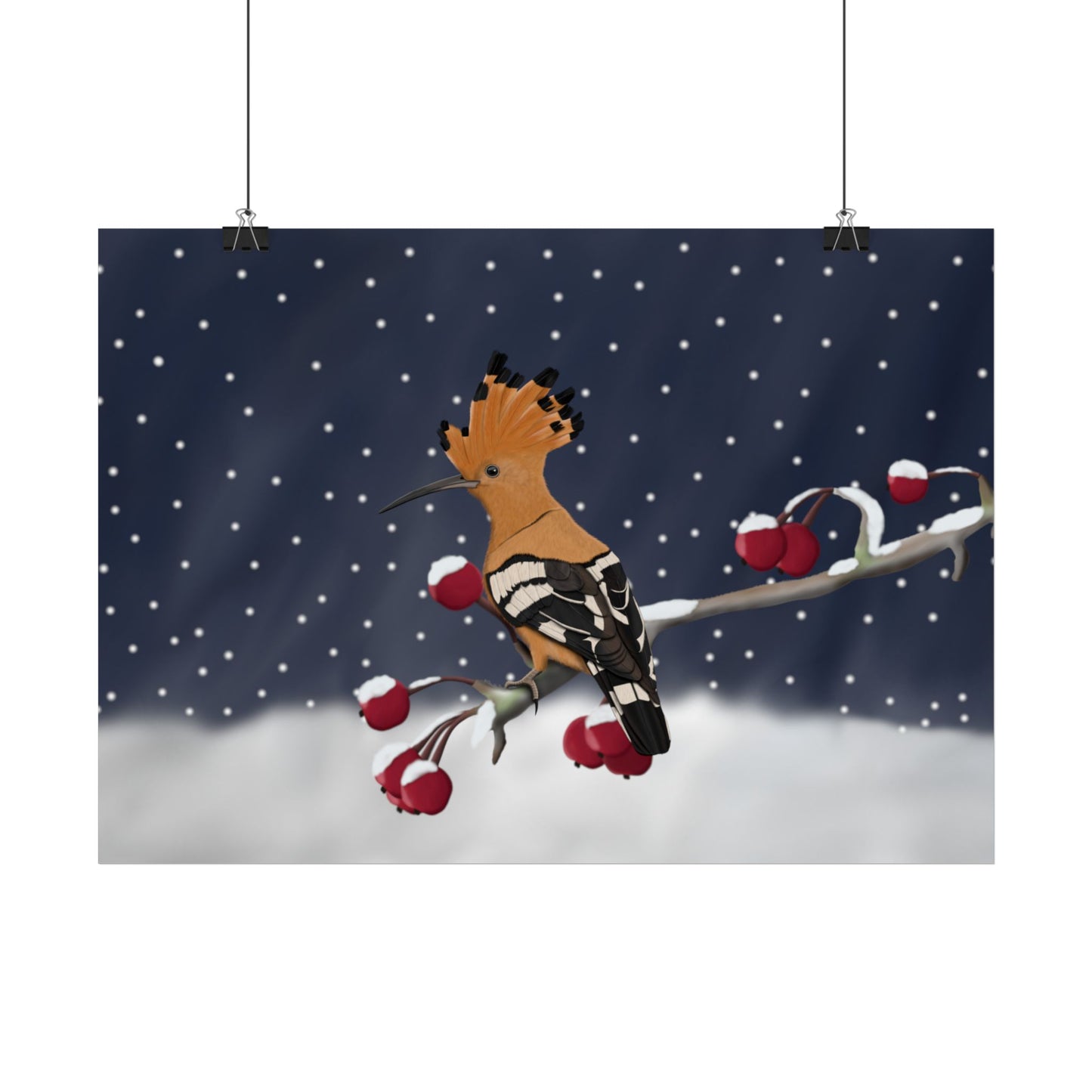 Wiedehopf auf einem Ast im Schnee Vogel Poster