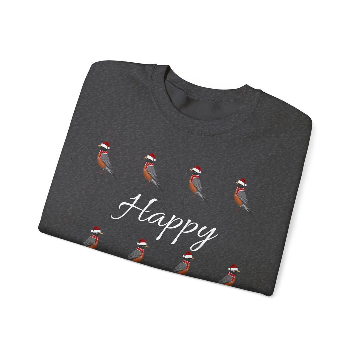 Robin as Santa with Hat and Scarf Happy Holidays Birdwatcher Christmas Bird Sweatshirt
