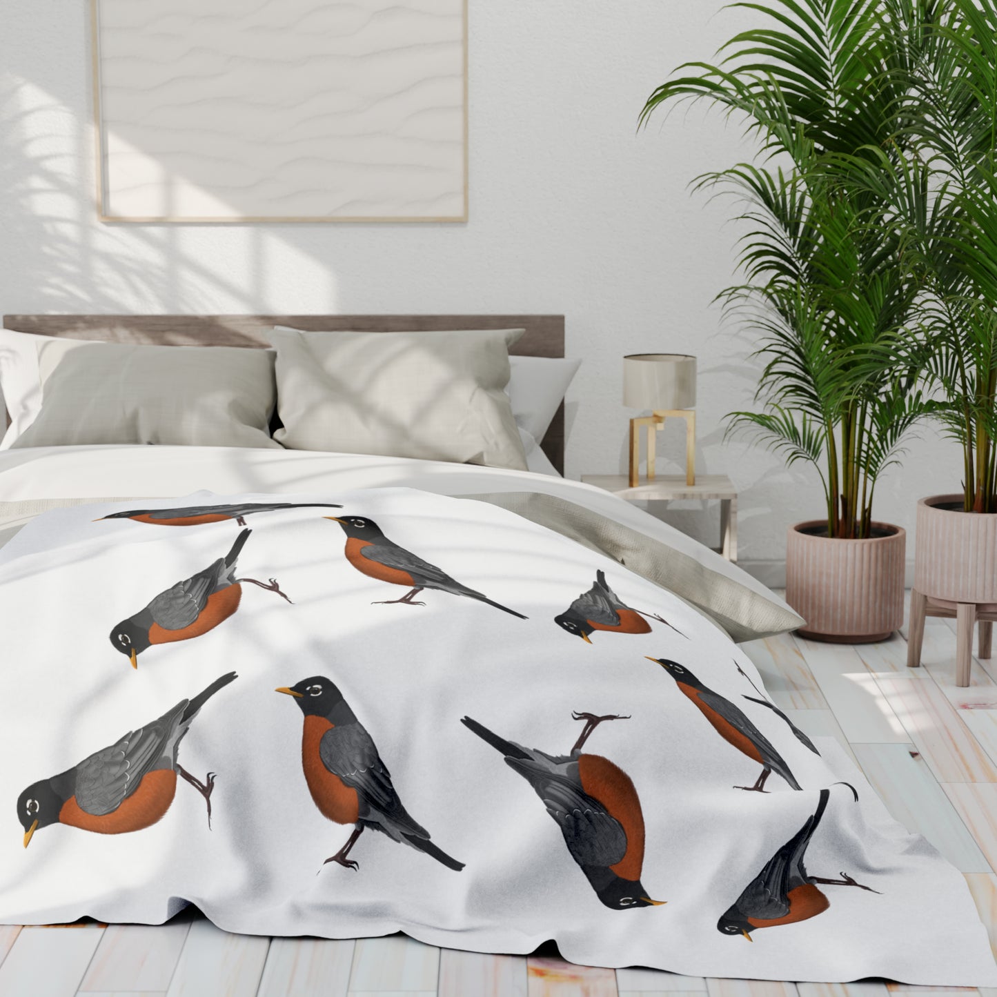 American Robin Bird Arctic Fleece Blanket White