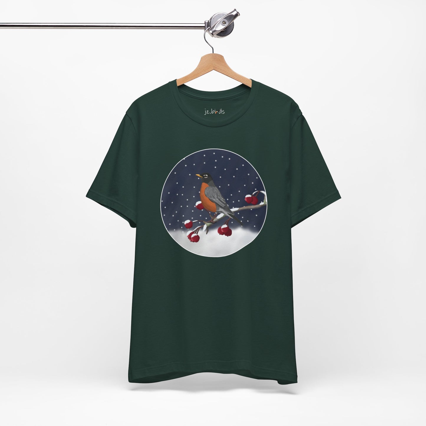 American Robin on a Winter Branch Birdwatcher Christmas Bird T-Shirt