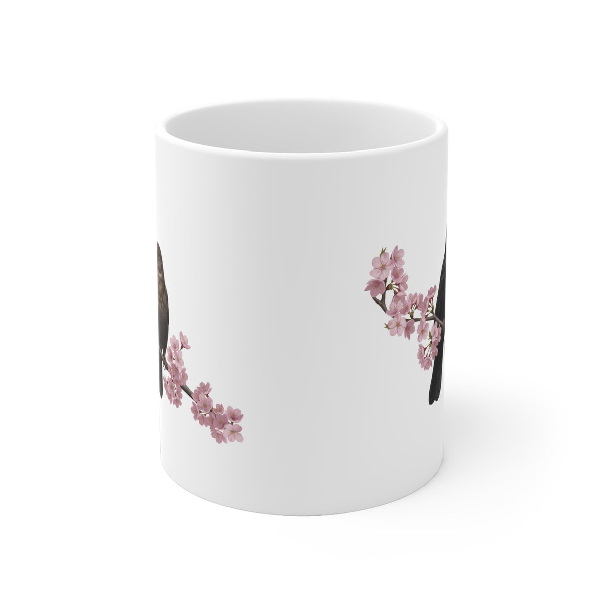 Amsel Tasse – Pärchen in Kirschblüten - Romantisches Geschenk für Vogelfreunde